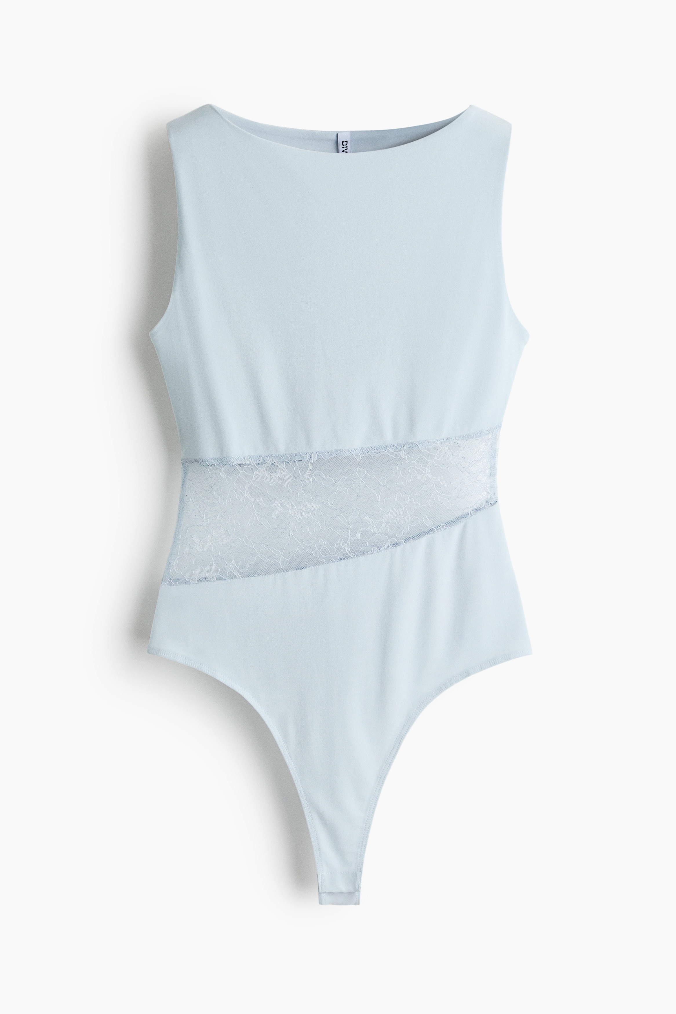 Lace-inset thong body - Light blue