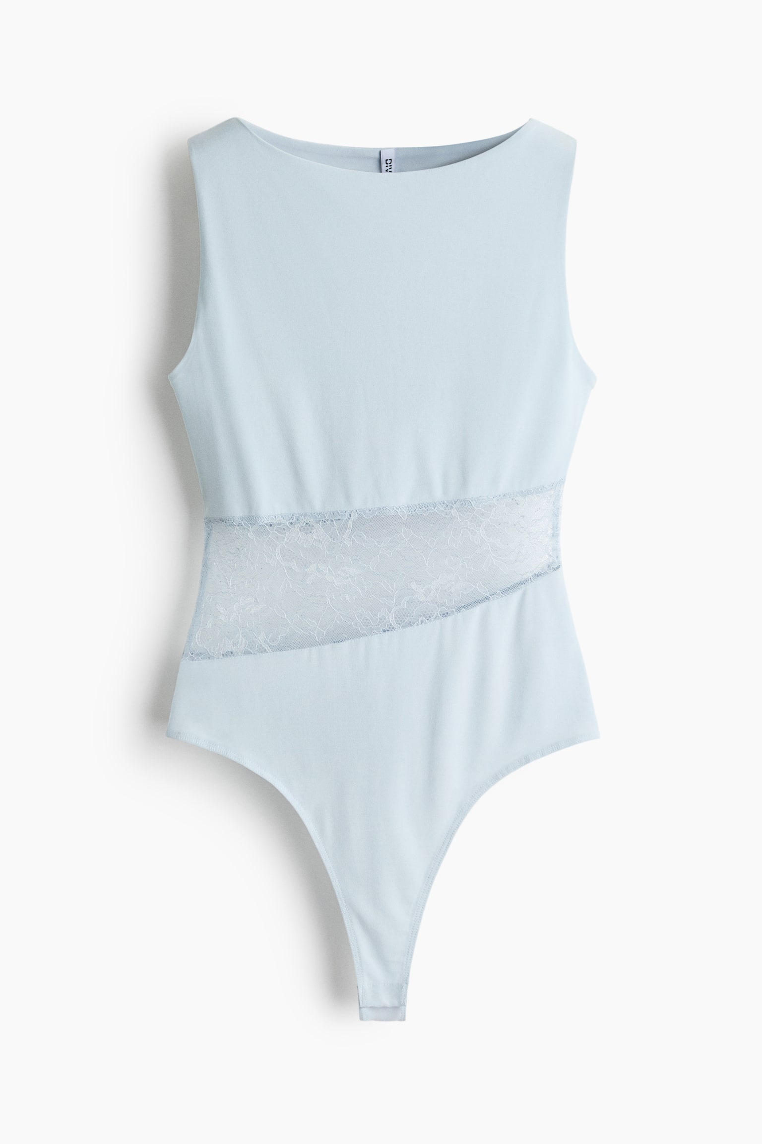 Body tanga con inserción de encaje - Azul claro - 1