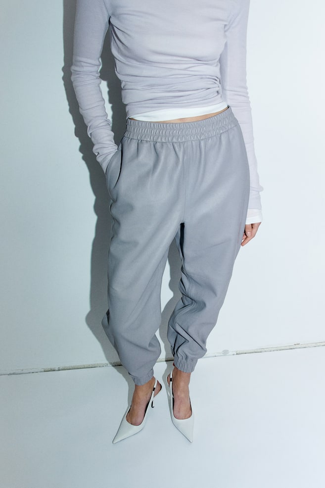 Leather joggers - Light grey - 5