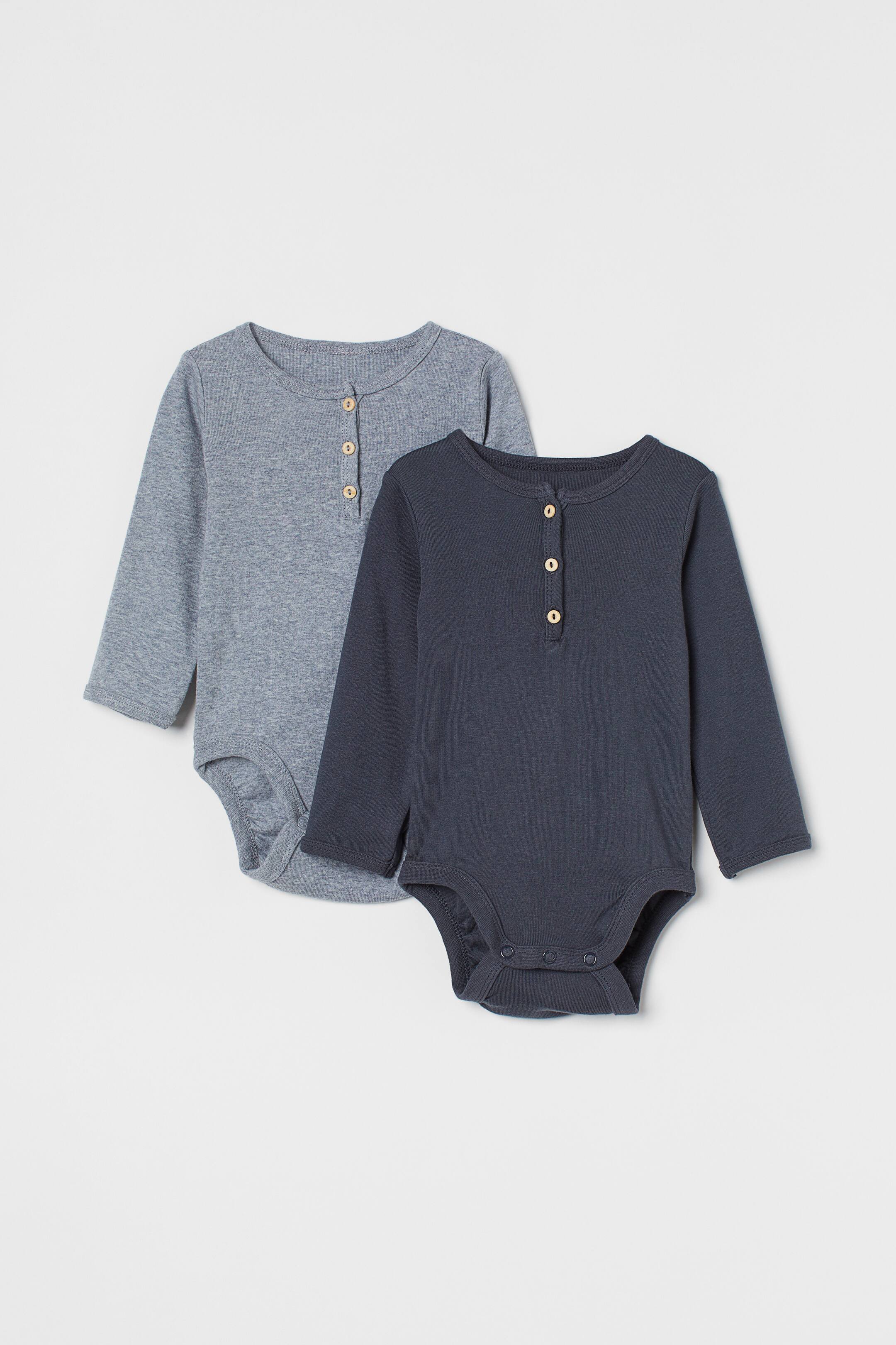 2-pack Henley Bodysuits - Dark blue/blue melange - Kids | H&M US