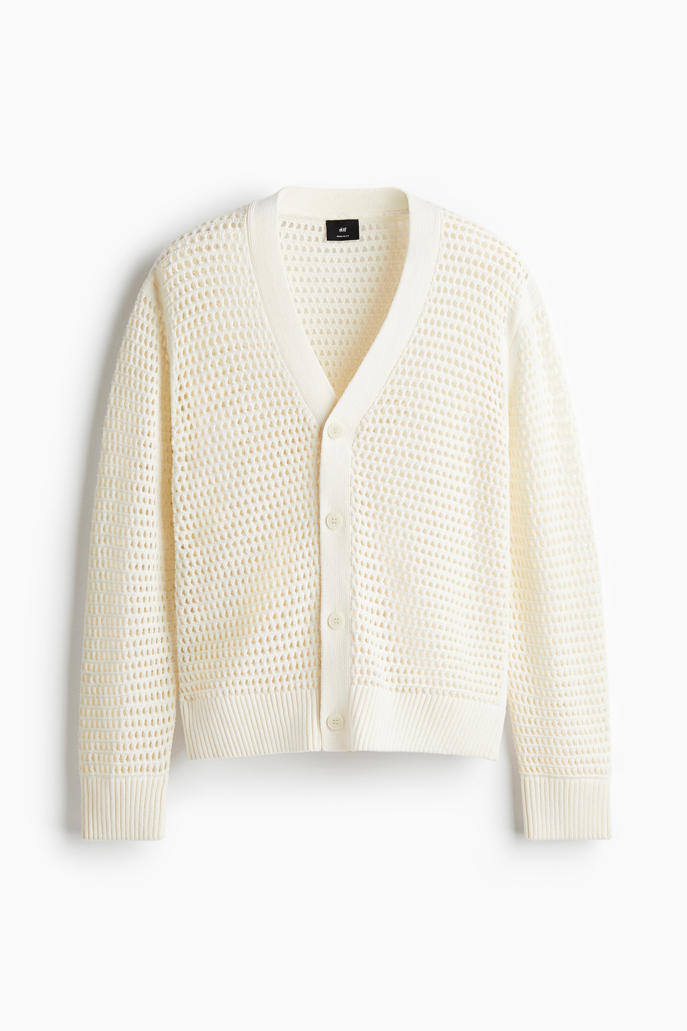 Regular Fit Hole Knit Cardigan - Cream