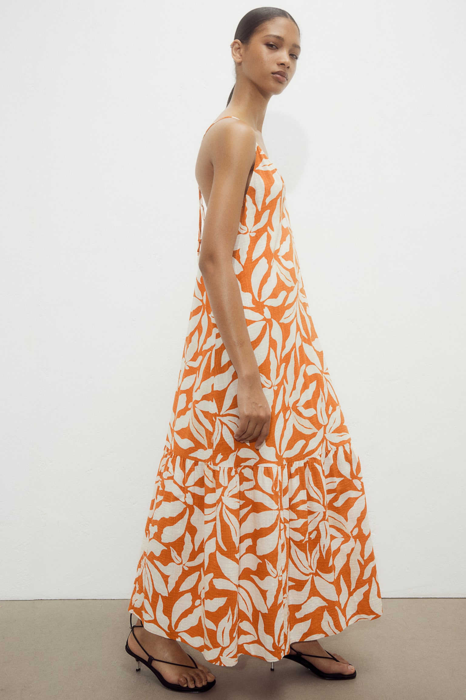 Long A-line Dress - Orange/Pattern - 7