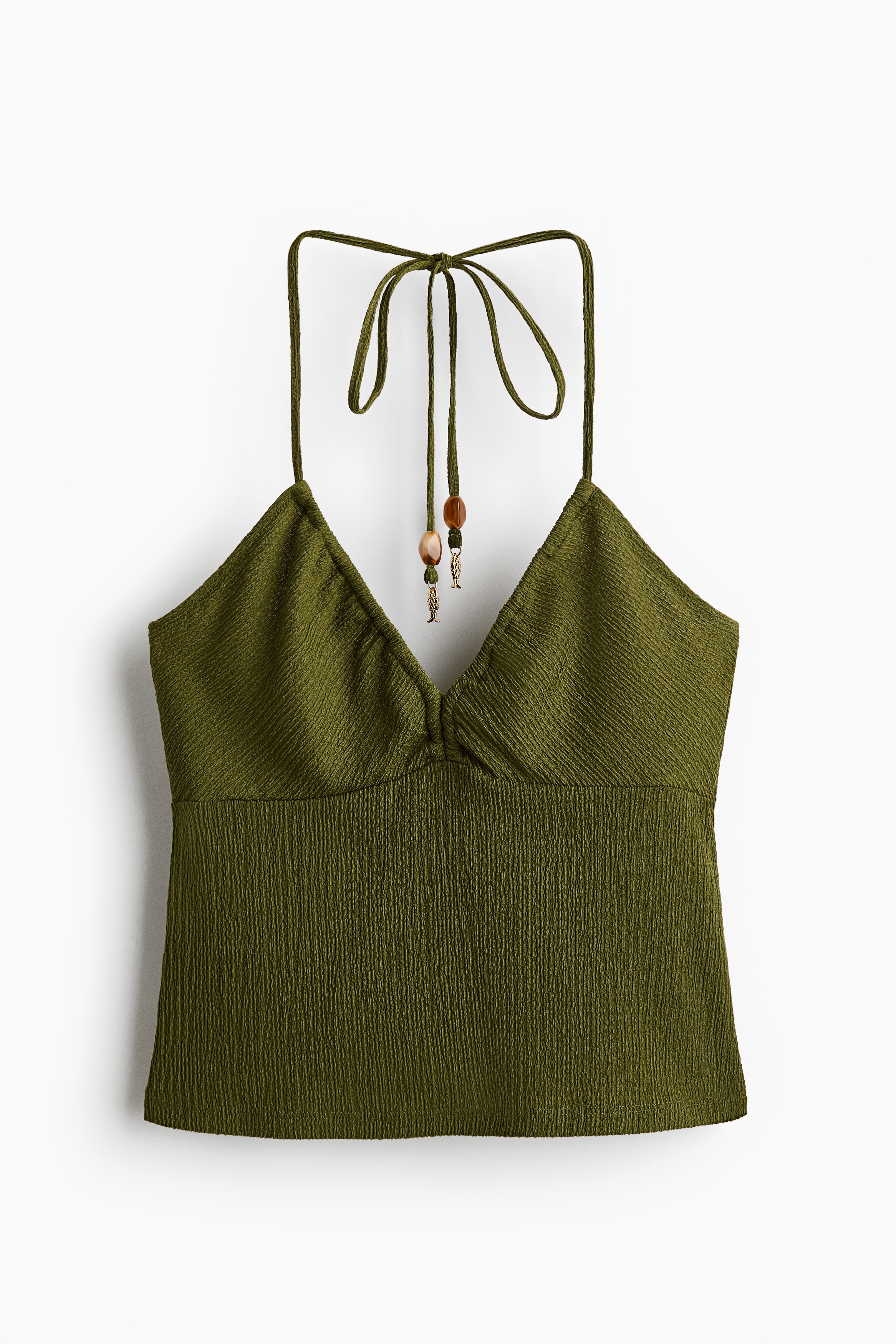Top con cuello halter - Verde oliva oscuro/Crema/Anaranjado quemado/Franjas