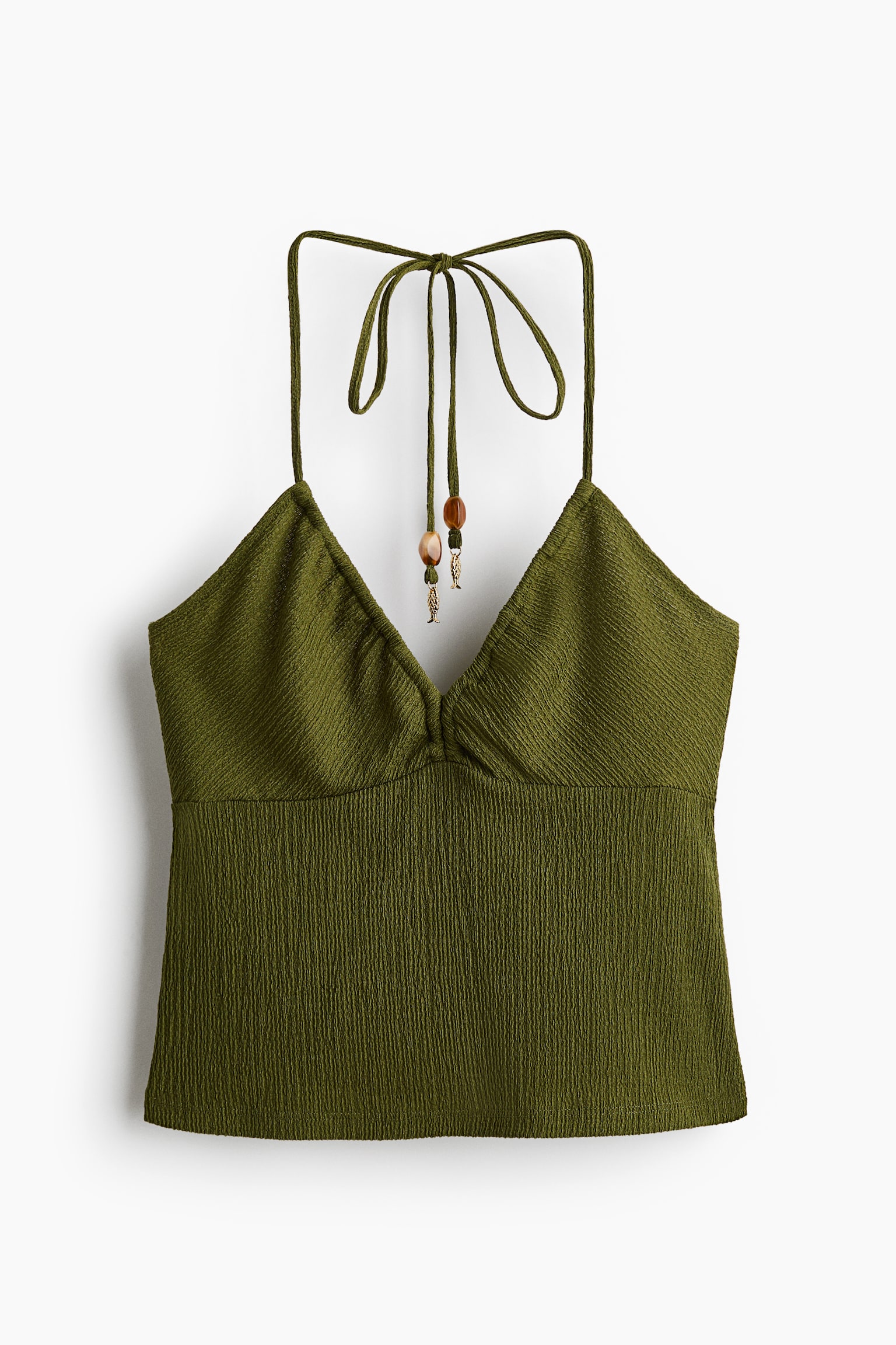 Halterneck Top - Dark olive green/Cream