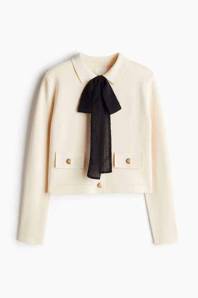 Cardigan con nastri da annodare sullo scollo - Crema - 1