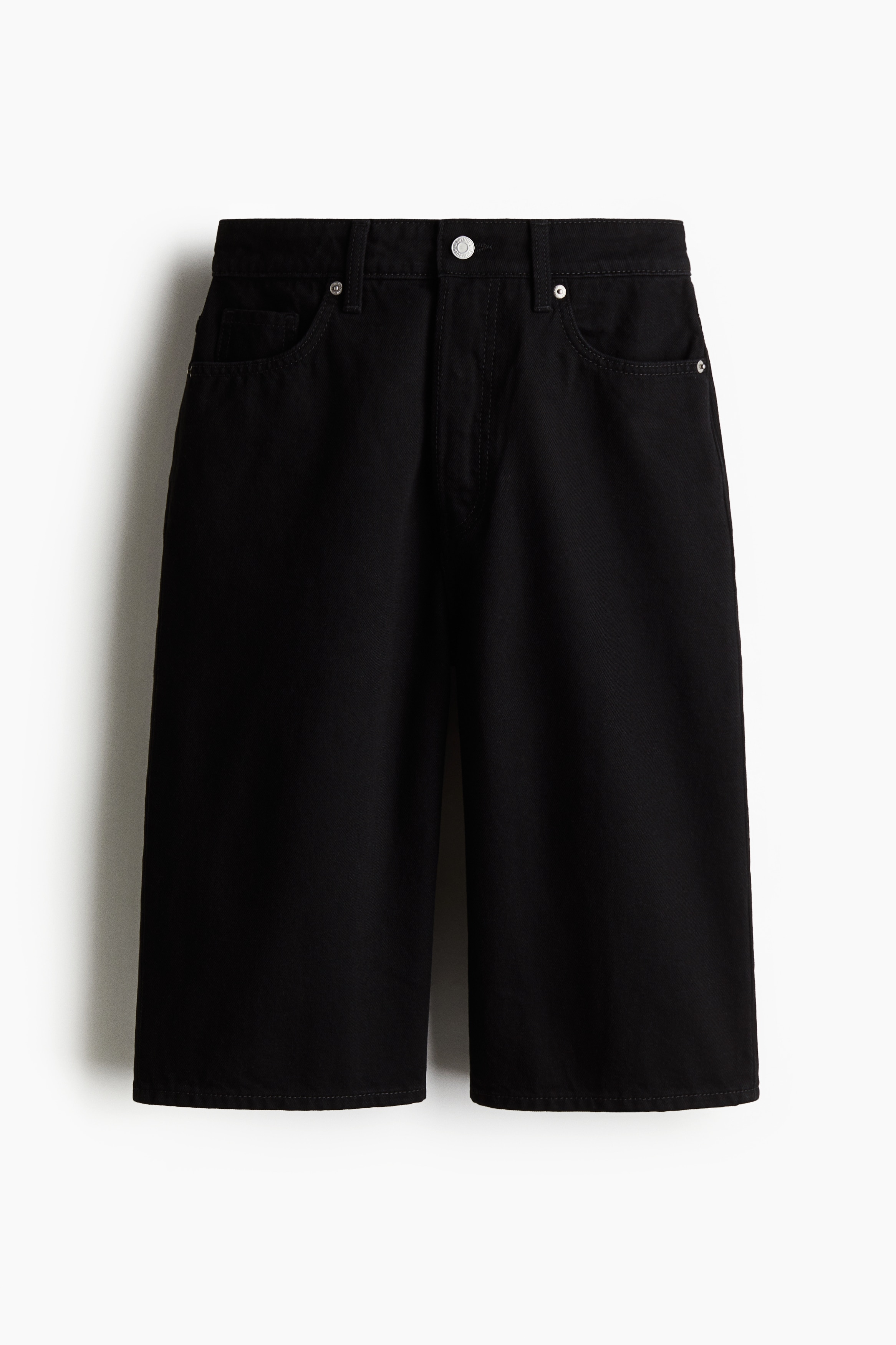 High-Waist Knee-Length Denim Shorts - Black/Dark denim blue/Pale denim blue/Denim blue/Dark denim blue/striped/Light denim blue/Light denim blue/White