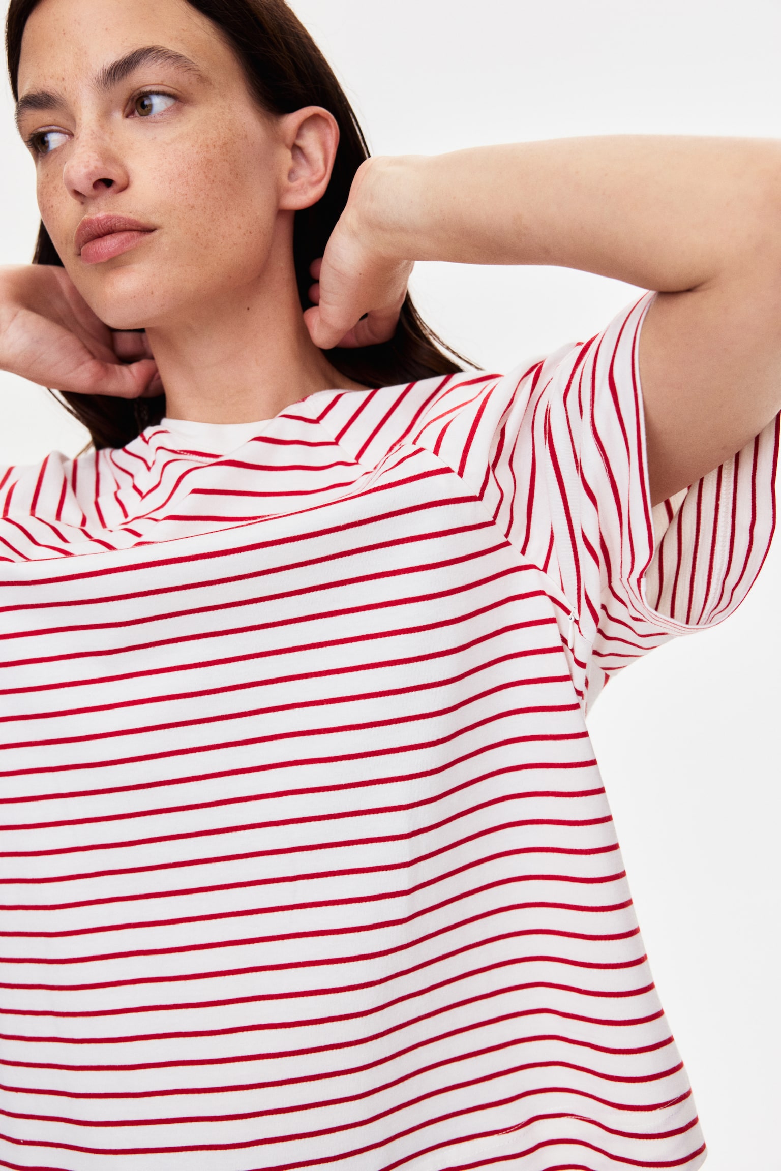 MAMA Before & After Nursing T-shirt - White/Red striped/White/Navy blue striped - 3
