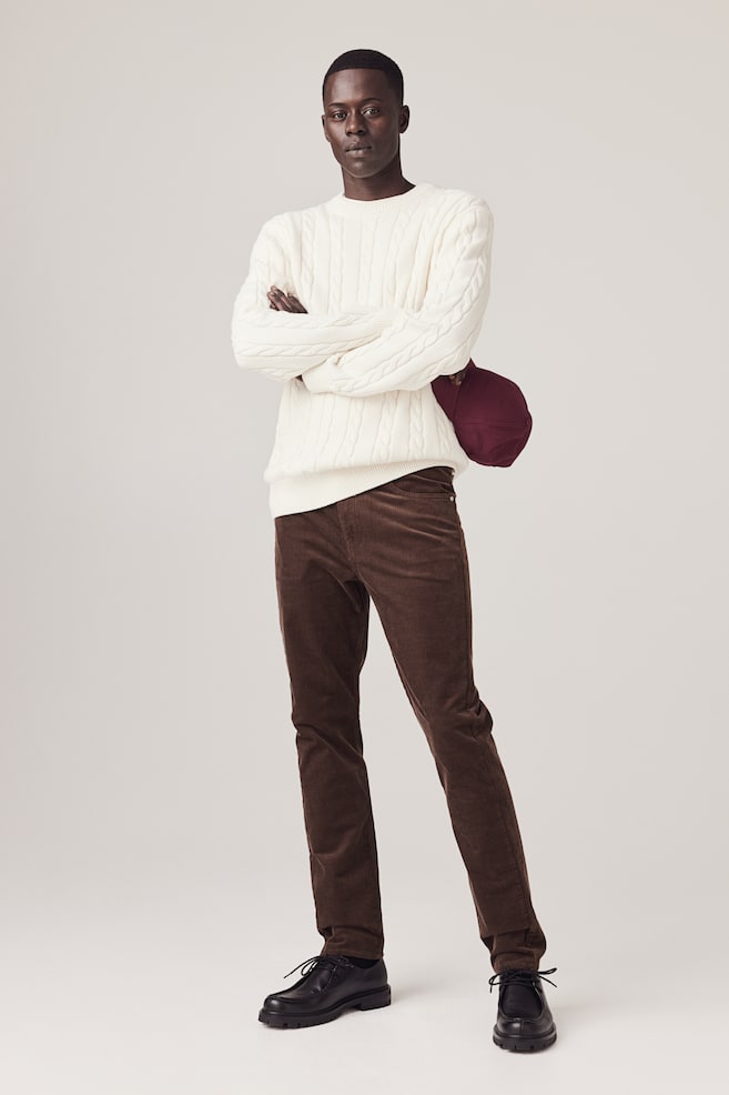 Slim Fit Corduroy trousers - Dark beige/Black - 1