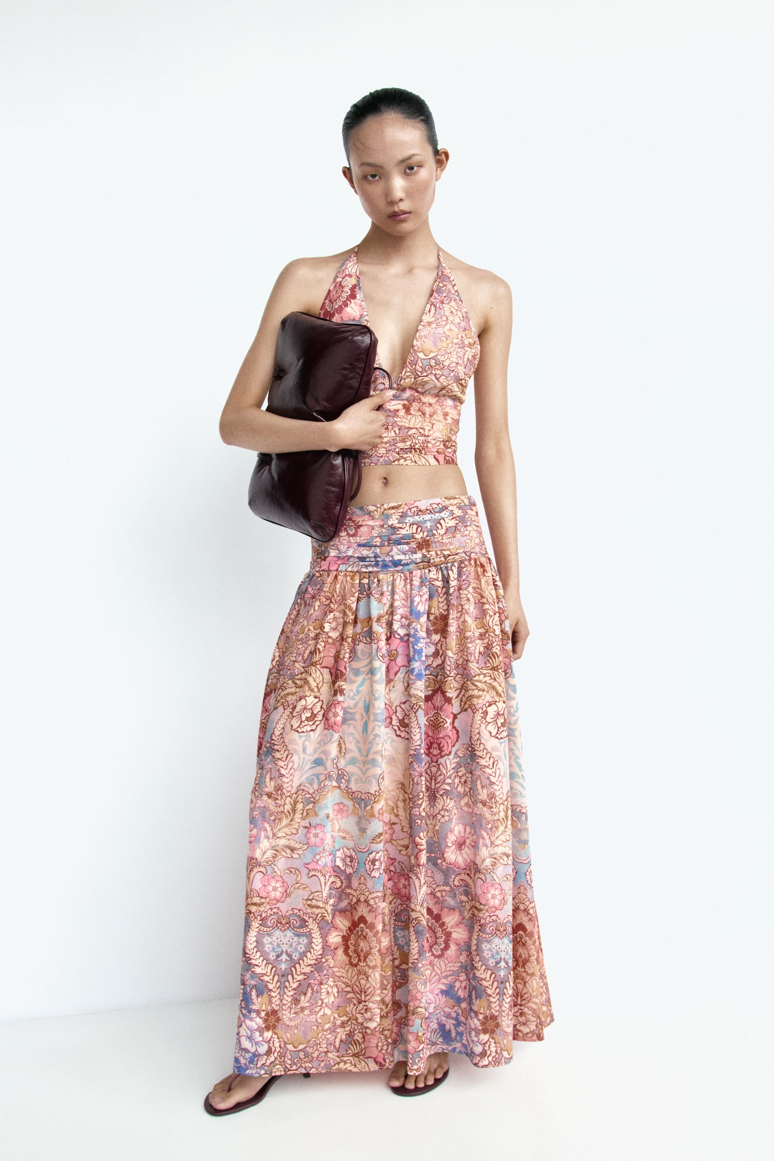 Ruched-waist skirt-Light orange/Paisley pattern - 3