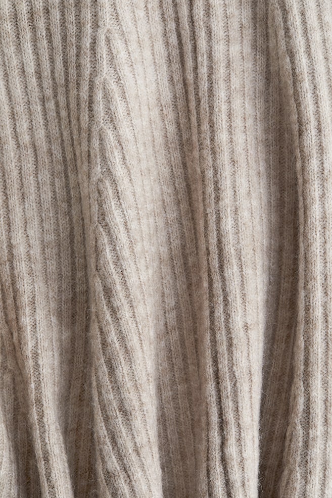 Rib-Knit Off-the-Shoulder Dress - Beige melange/Dark khaki green/Cream/Red/Dark gray melange - 5