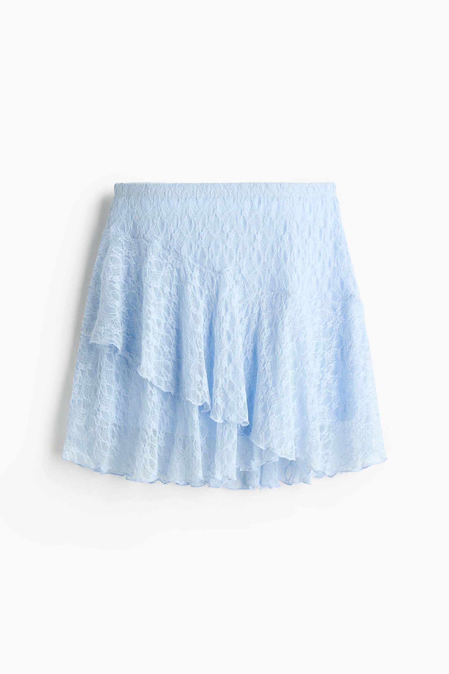 Flounced lace skirt - Light blue/Dark brown/White