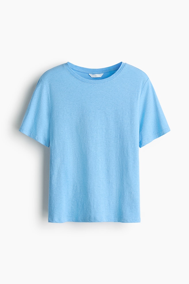T-shirt z domieszką lnu - Niebieski/Brzoskwinioworóżowy/Jasnożółty - 1
