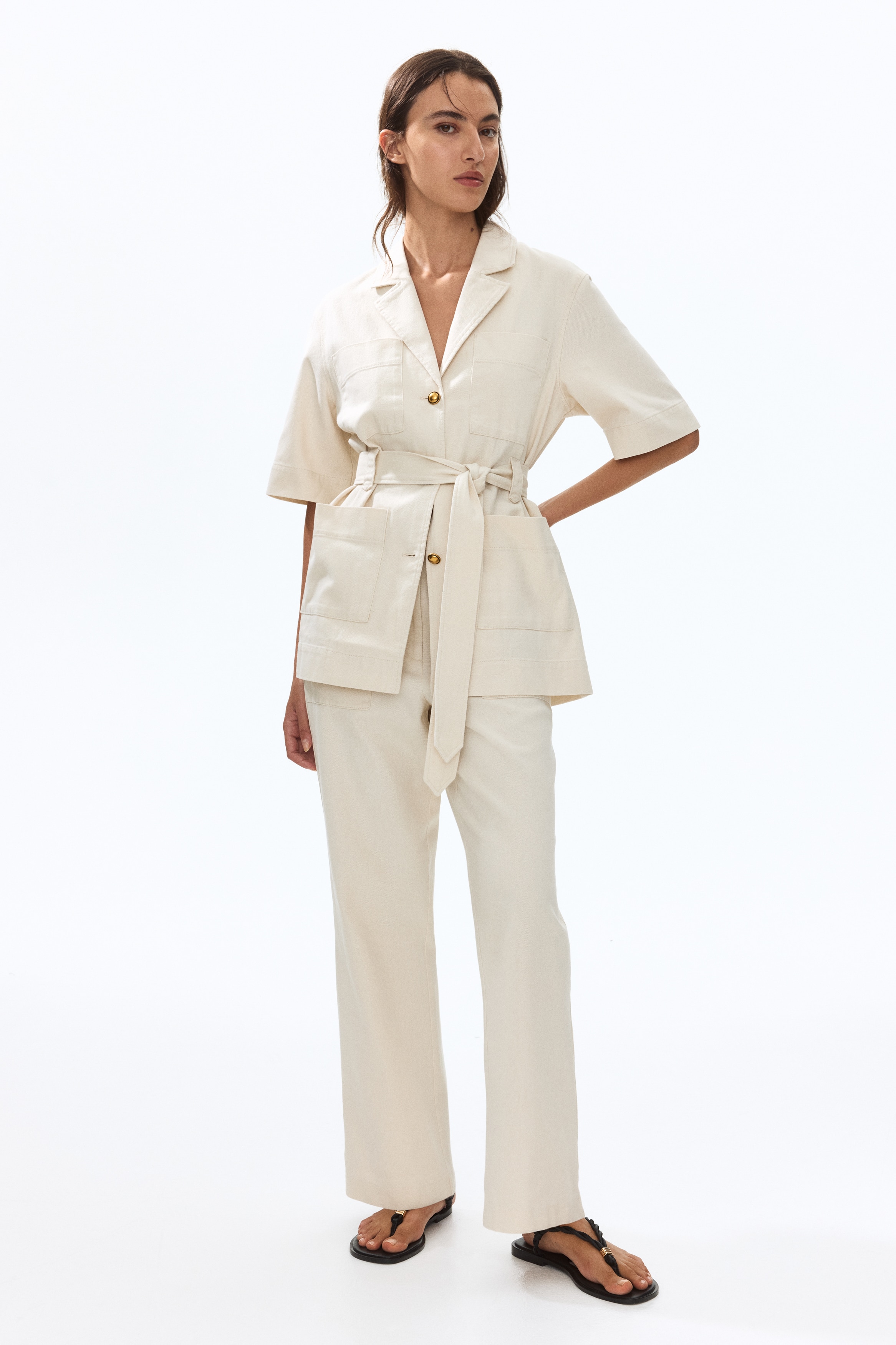 Straight twill trousers - Light beige