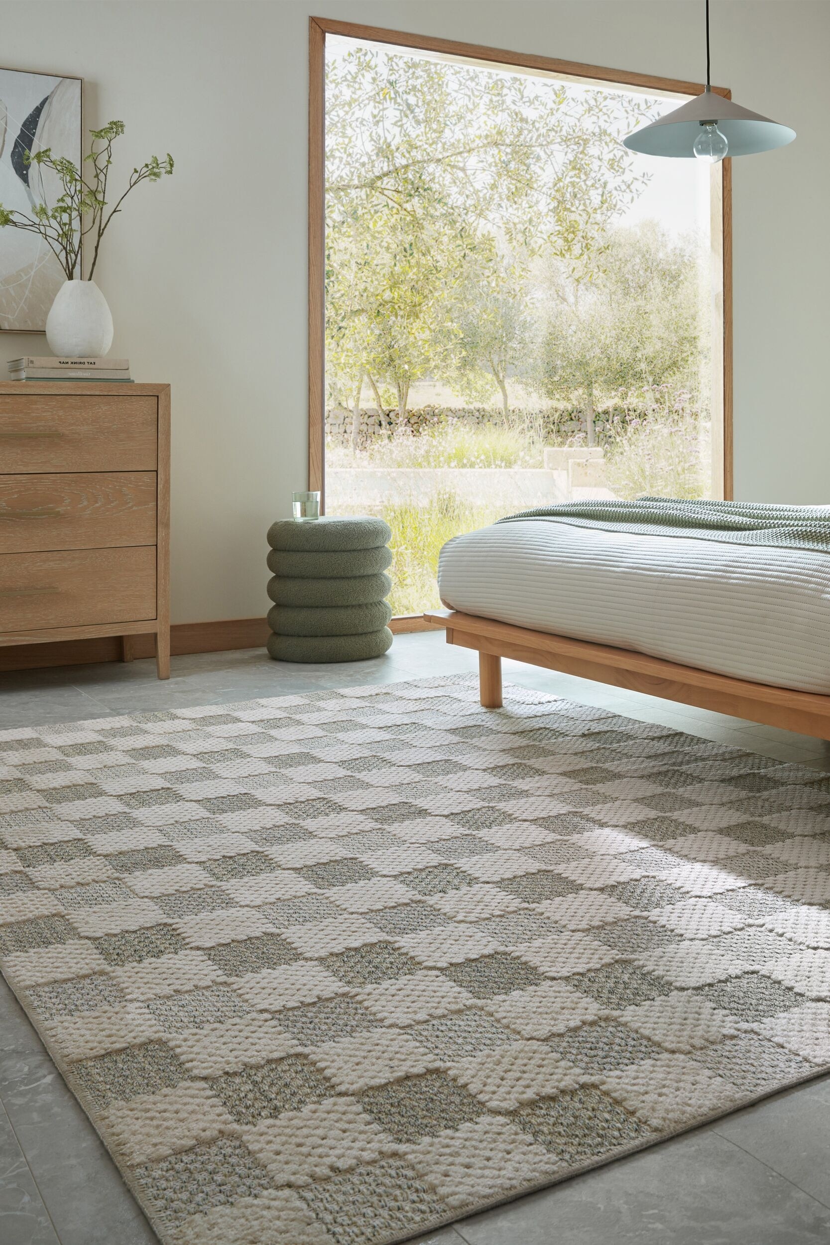 Muted Checkerboard Tapete Lavável - Zielony/Niebieski