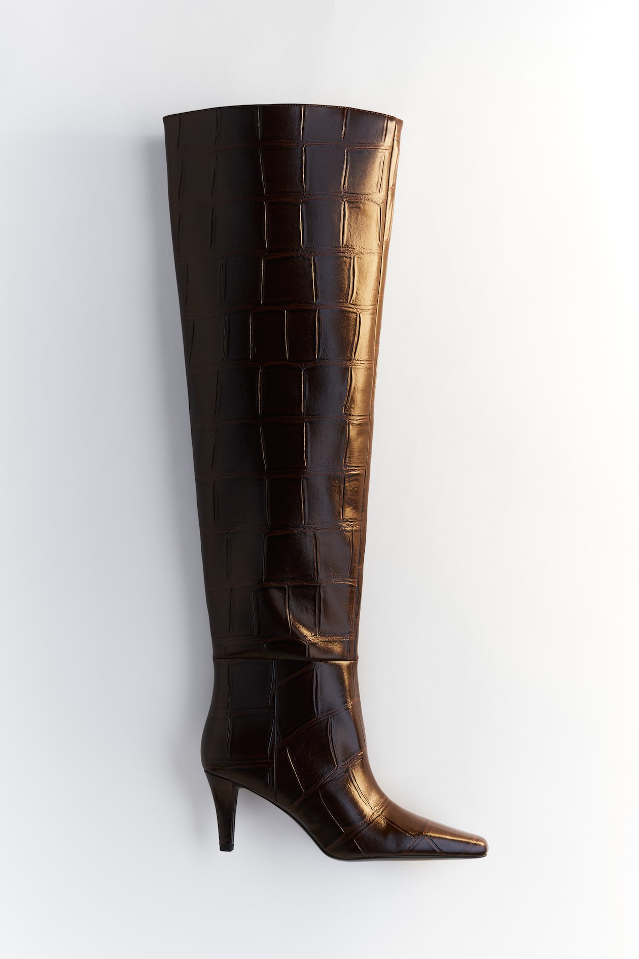 Over-the-knee boots Dark brown/Crocodile pattern Ladies H&M - Main Image