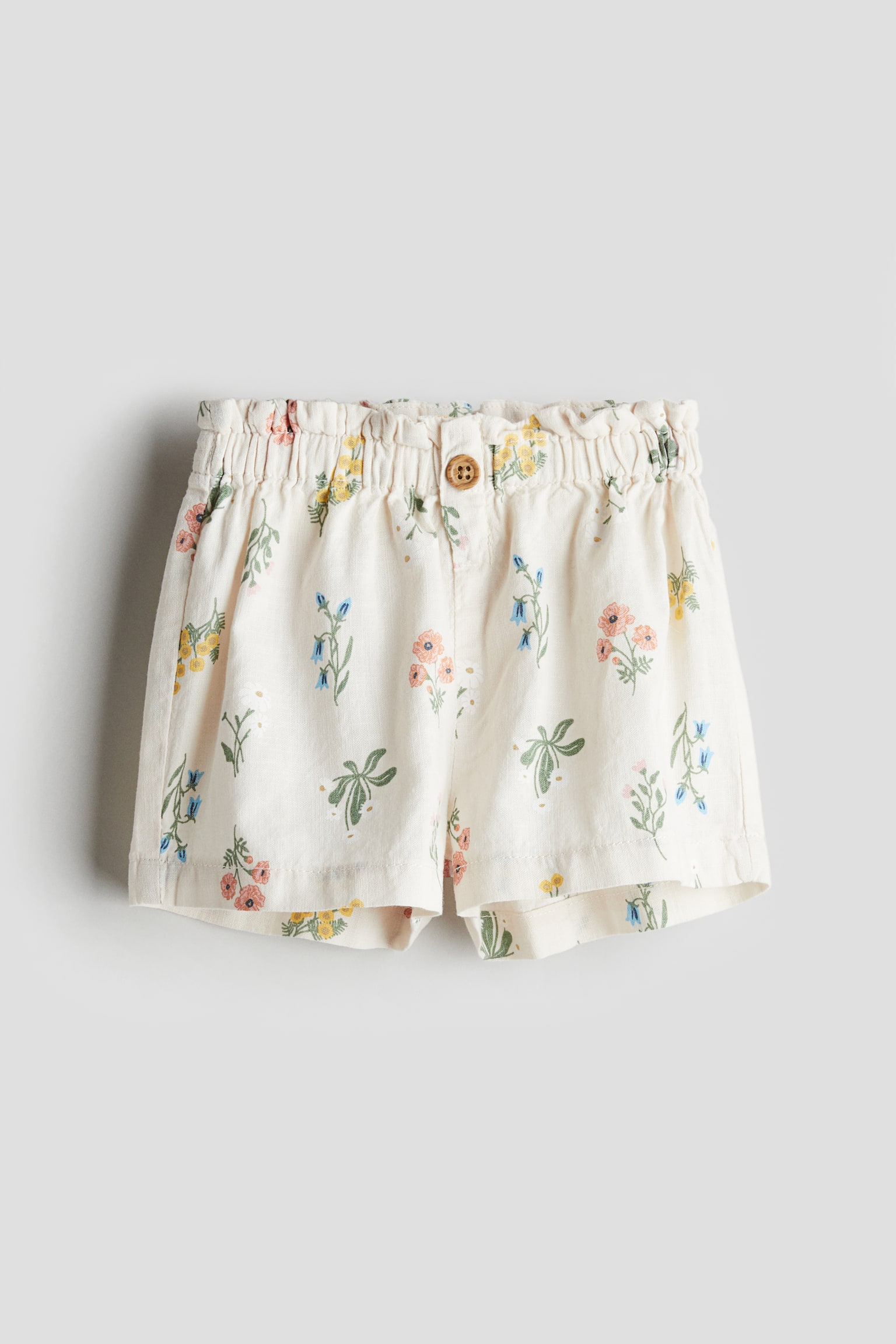 Cotton Paper Bag Shorts - Cream/Floral/Light denim blue - 1