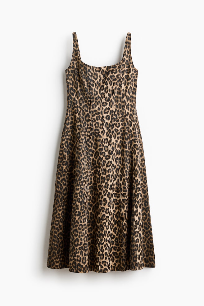 Robe midi en denim - Beige/imprimé léopard/Marron foncé - 1