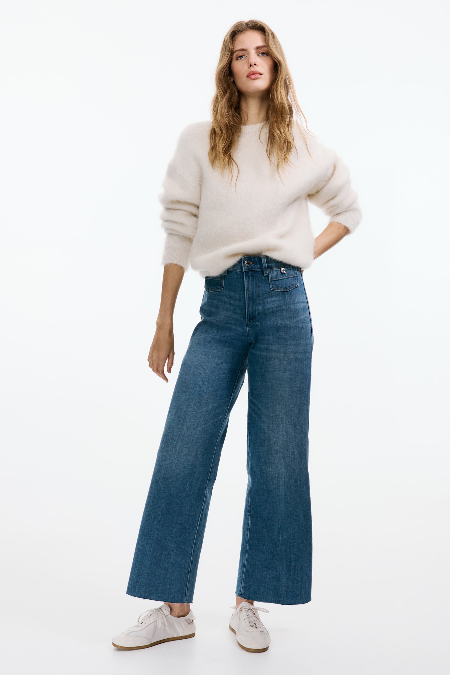Wide High Waist Ankle Jeans - Denim blue/Navy denim blue/Dark denim blue/White/Bright red/Light denim blue - 4