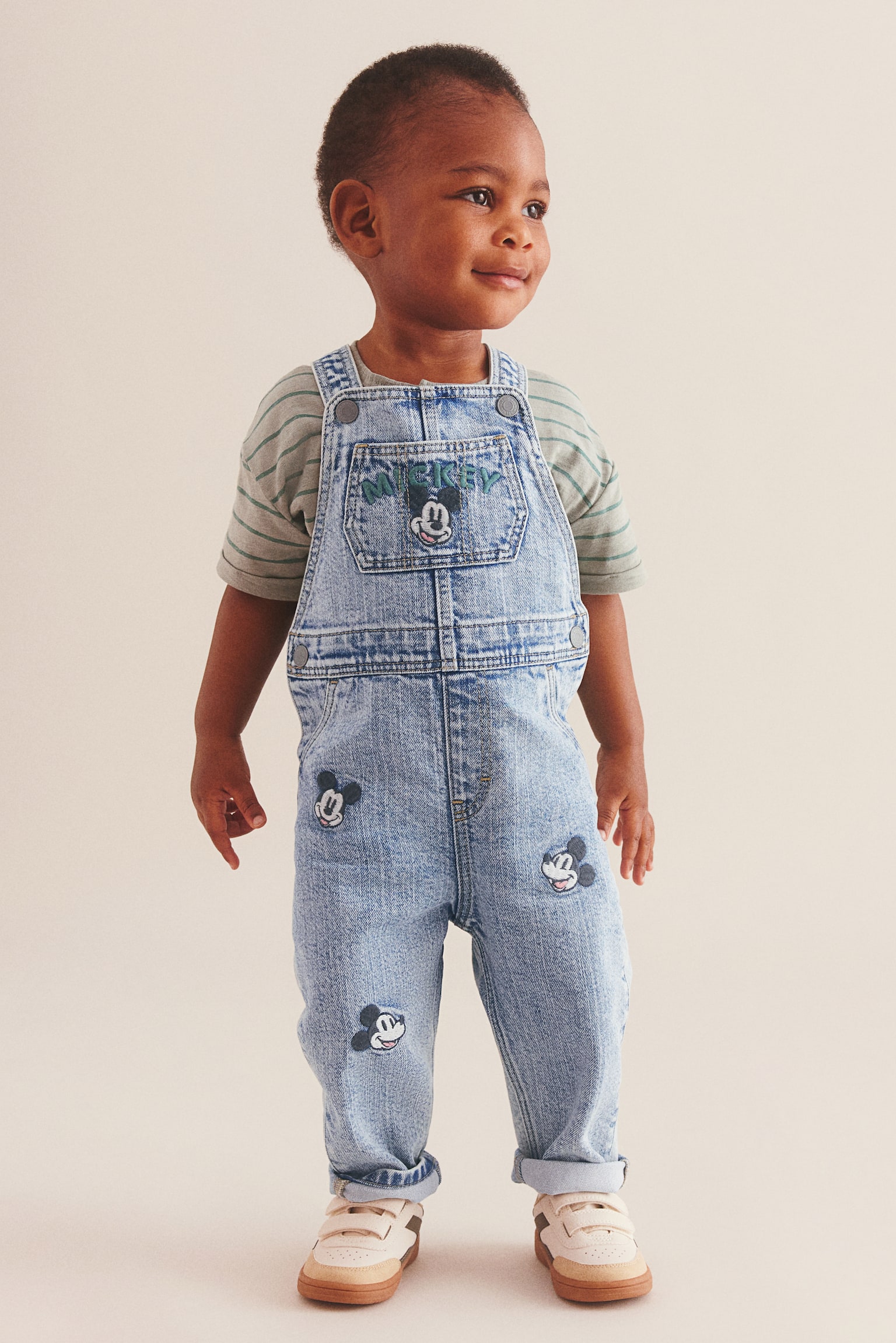 Embroidery-detail denim dungarees - Denim blue/Mickey Mouse - 2