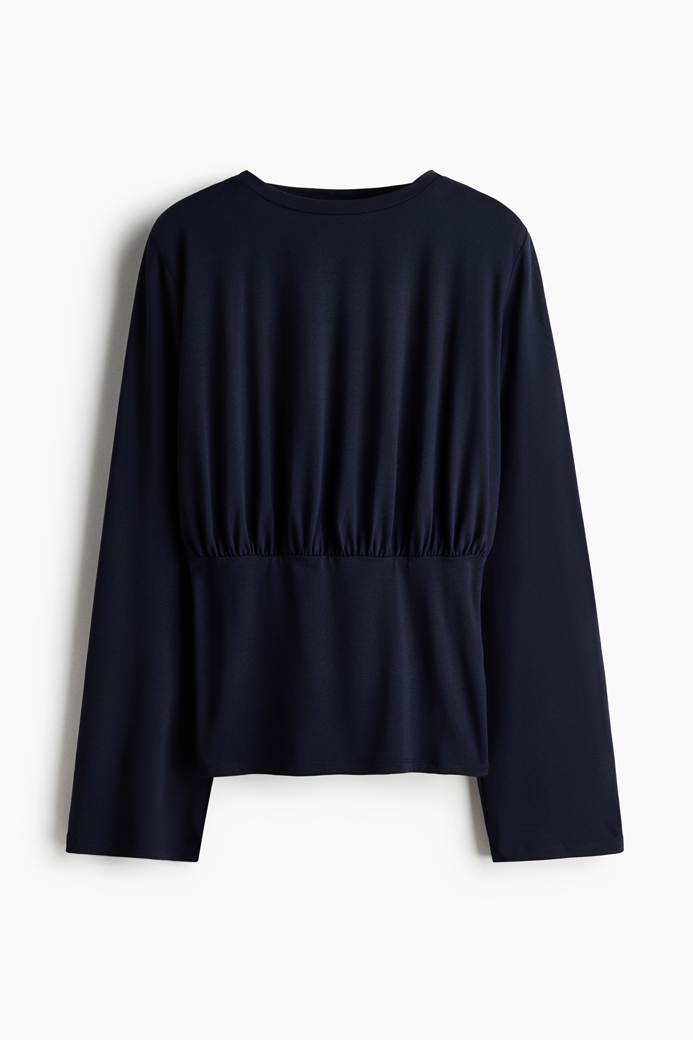 Long-sleeved gathered top - Navy blue/Black