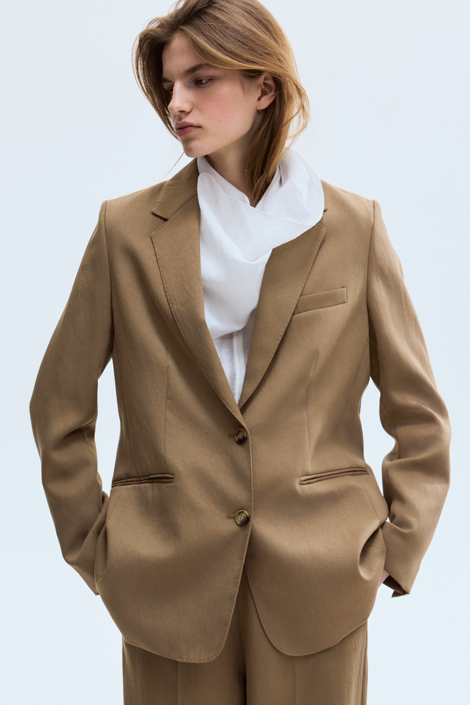 單排扣西裝外套 - 深米色/黑色 - 2