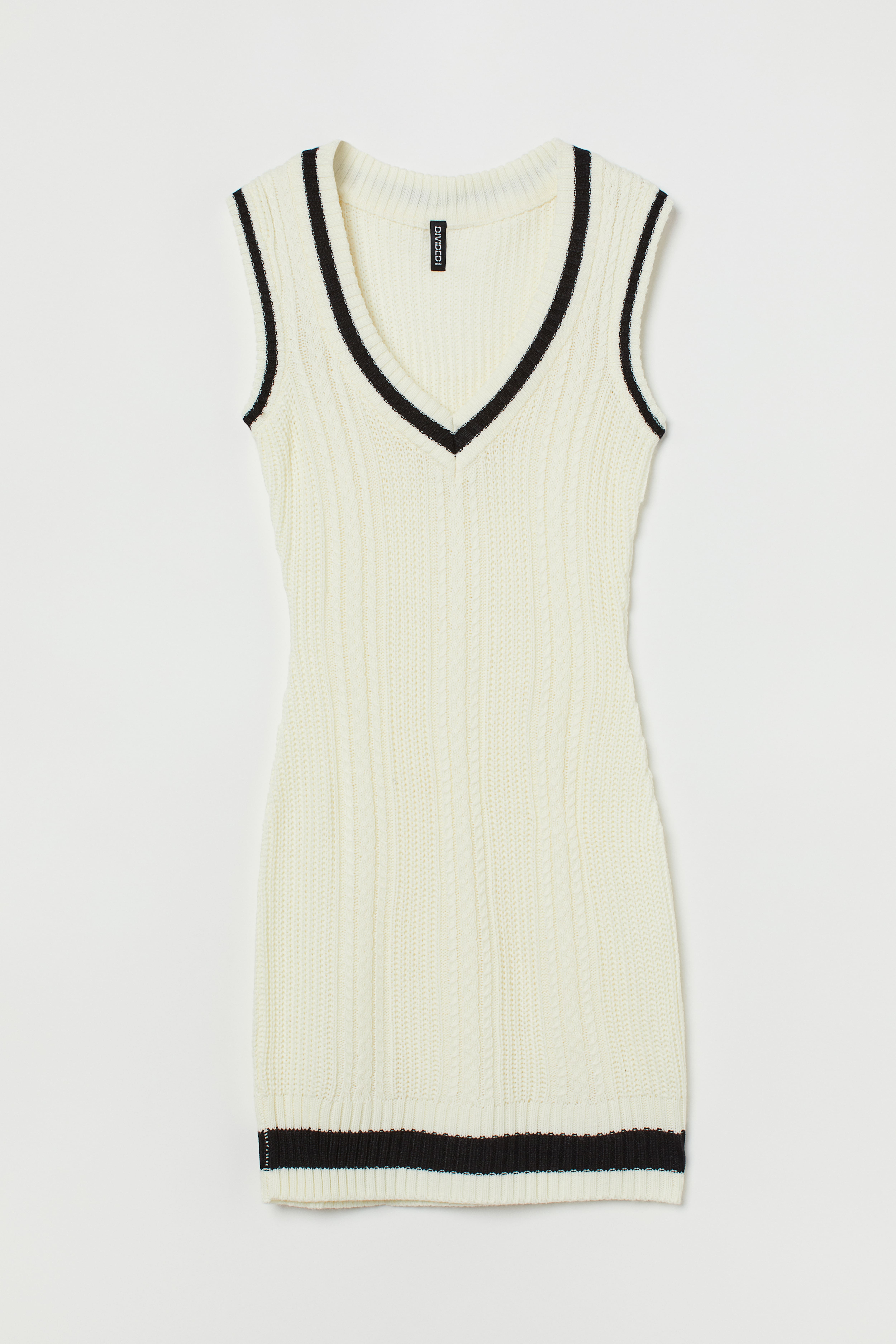 Knit Sweater Vest Dress - V-neck - Sleeveless - Cream - Ladies | H&M US