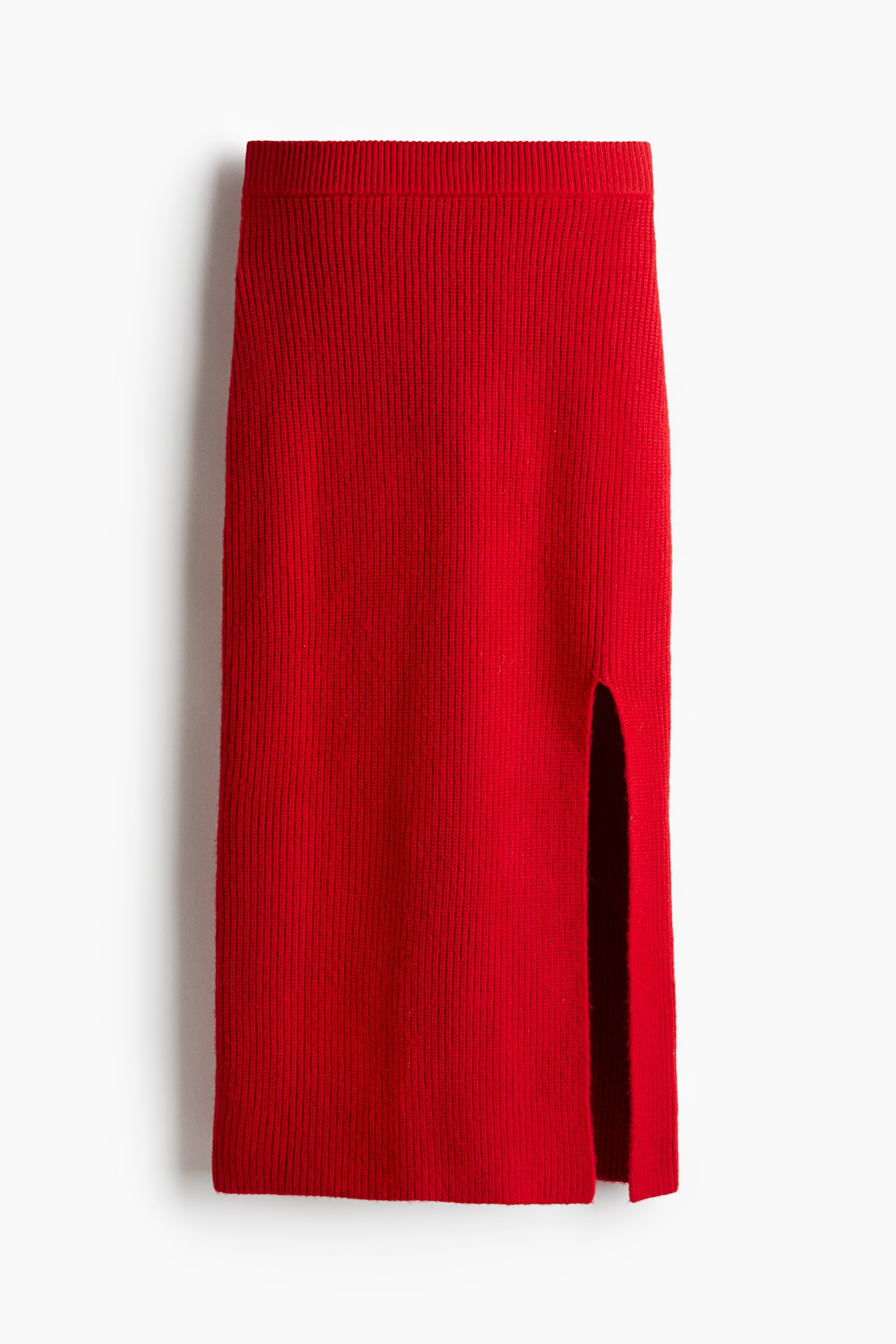 Rib-knit pencil skirt - Red/Light grey marl - 2