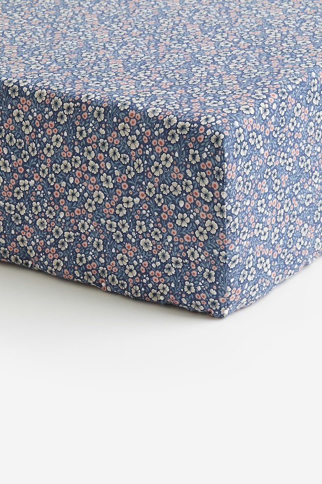 Fitted cotton sheet - Pigeon blue/Floral - 1