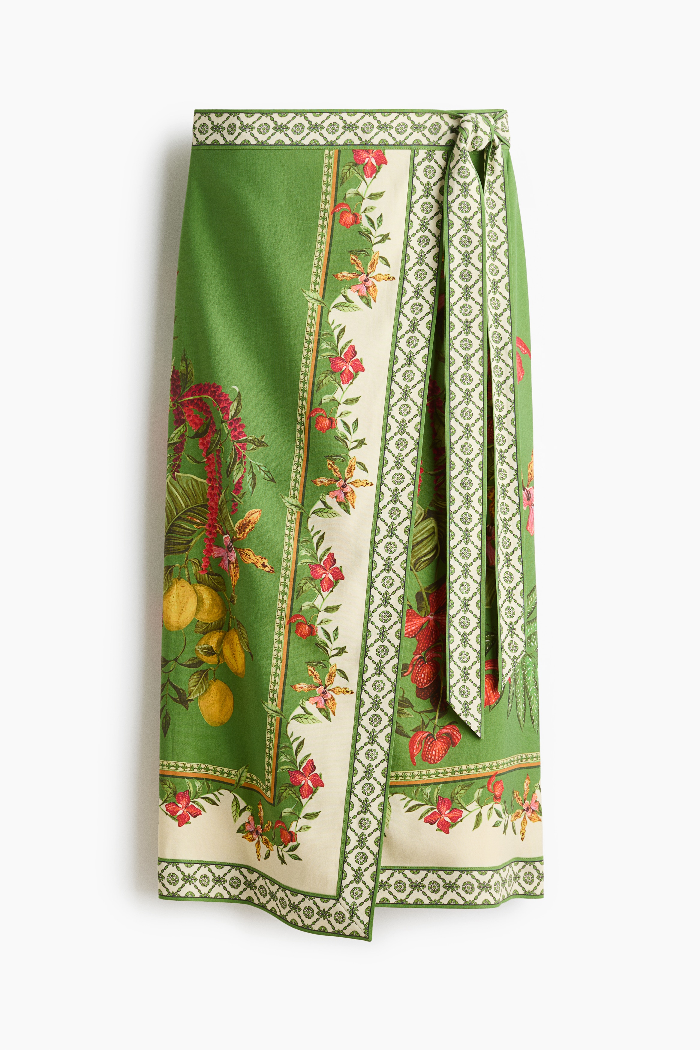 Midi Wrap Skirt - Green/flowers