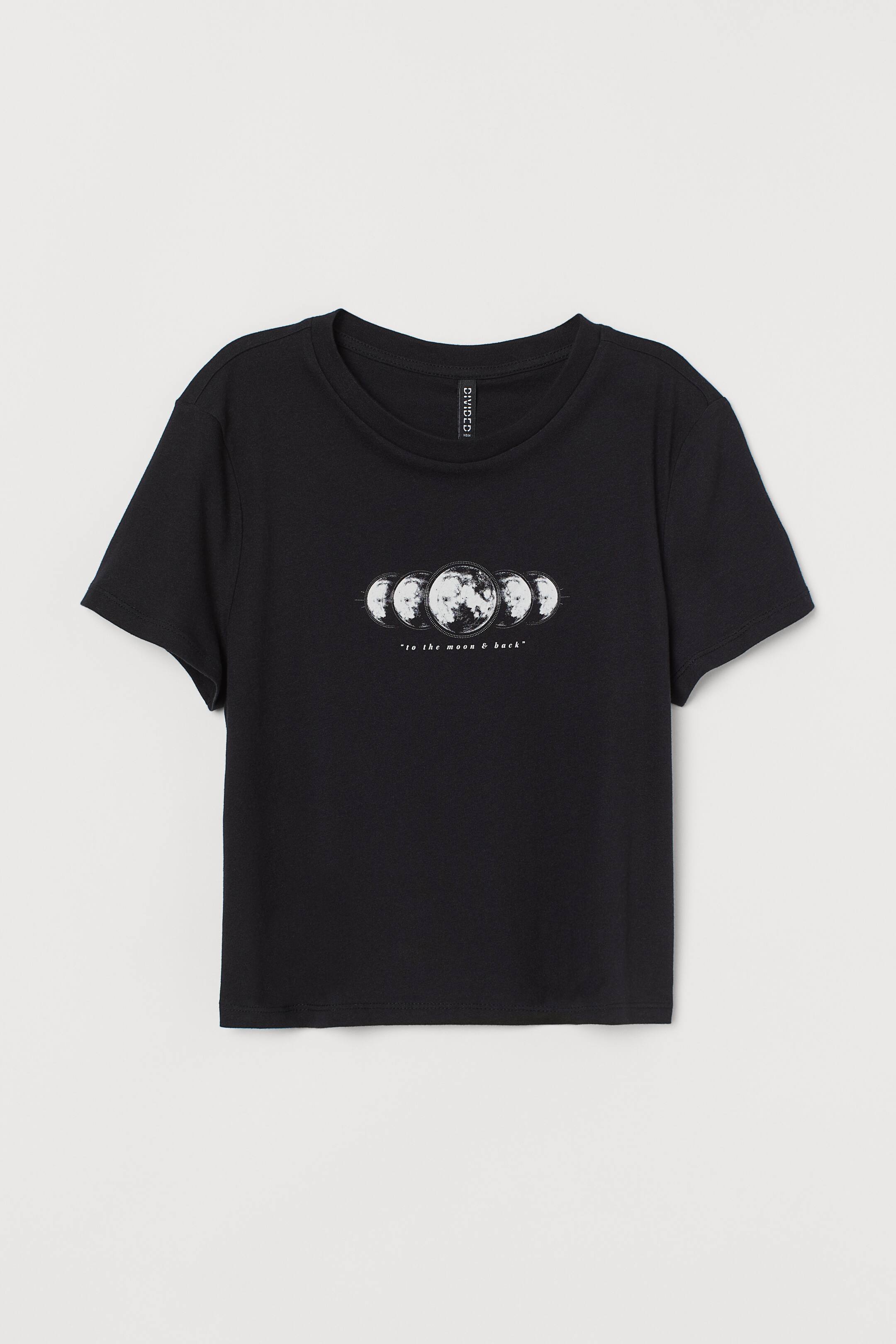View larger image: Printed T-shirt - Black/ToThe Moon - Ladies | H&M HK 1