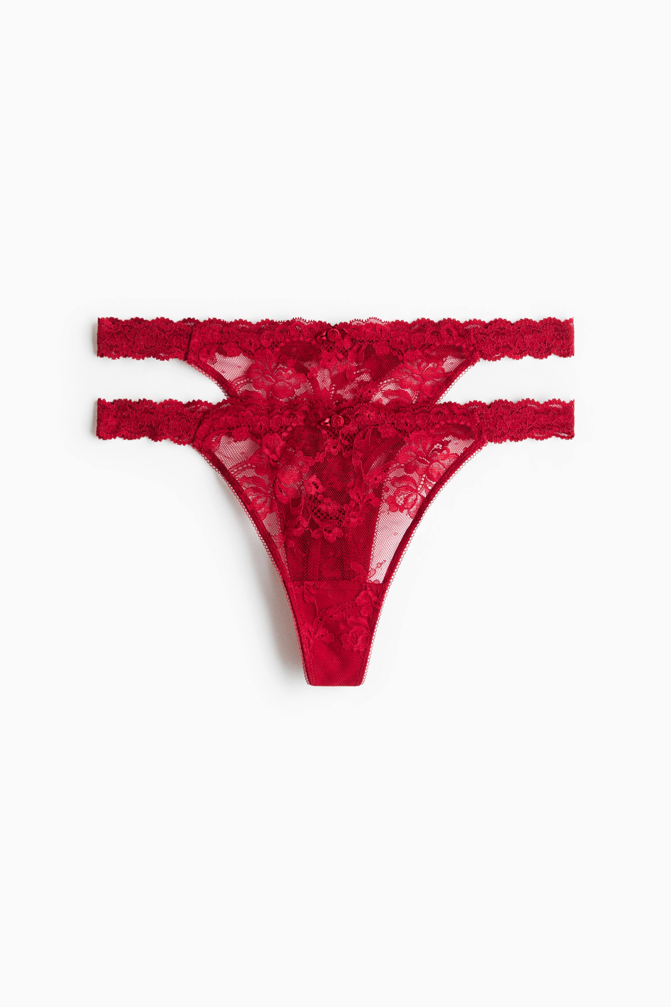 View larger image: 2-pack lace tanga thong briefs - Red - Ladies | H&M 1