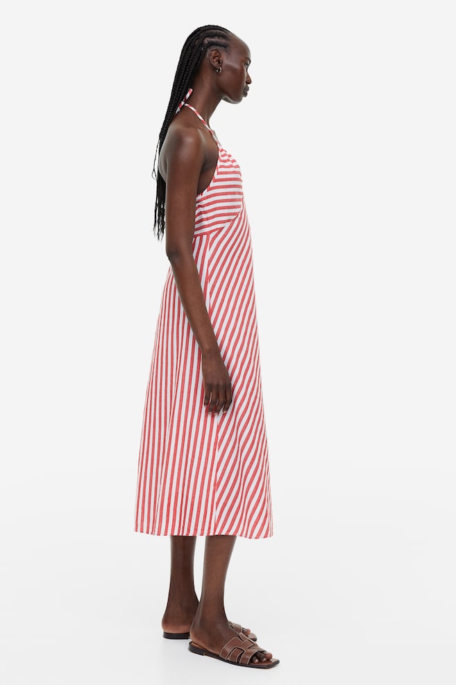Halterneck cotton dress - Red/Striped - 3
