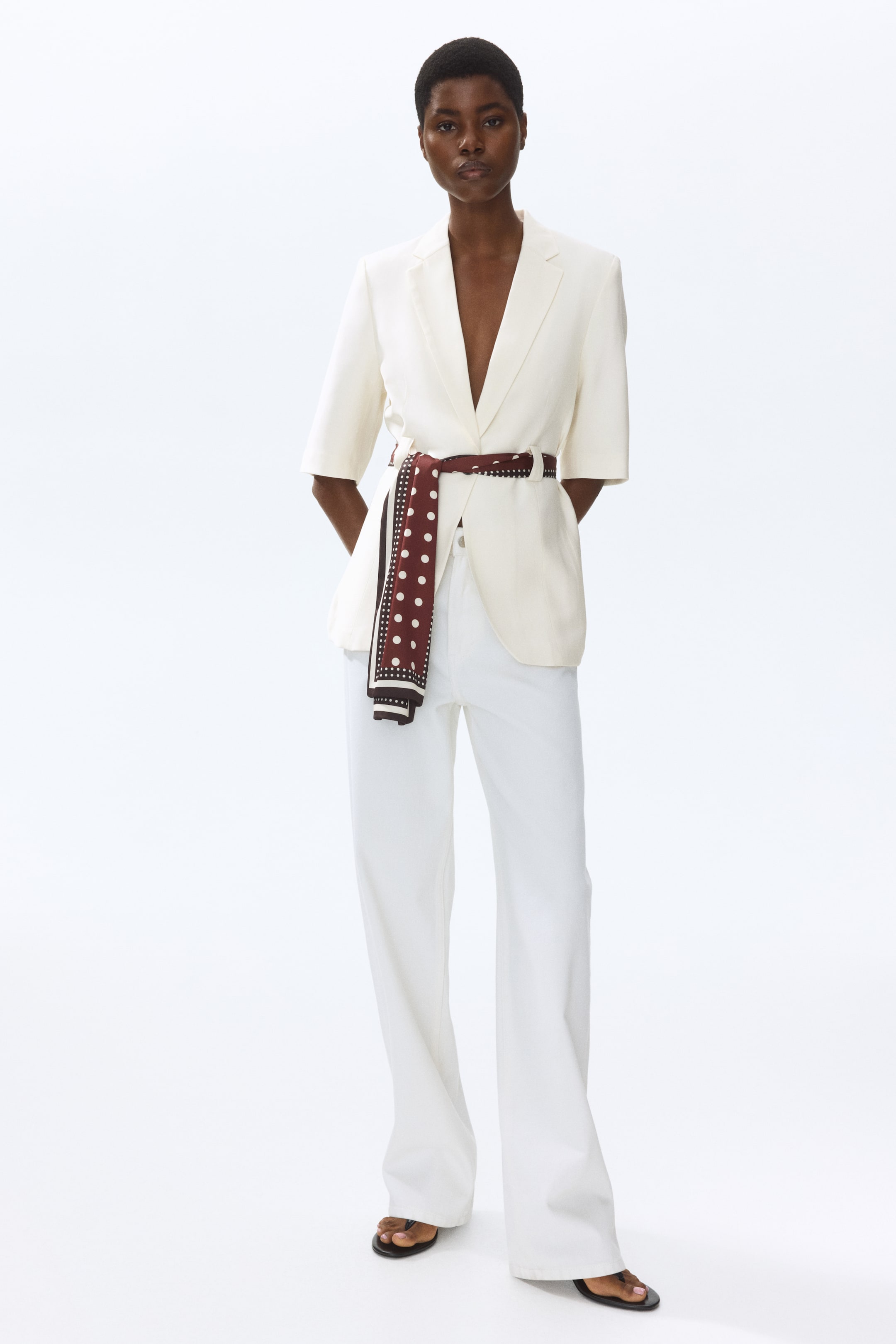 Short-Sleeved Blazer with Tie Belt