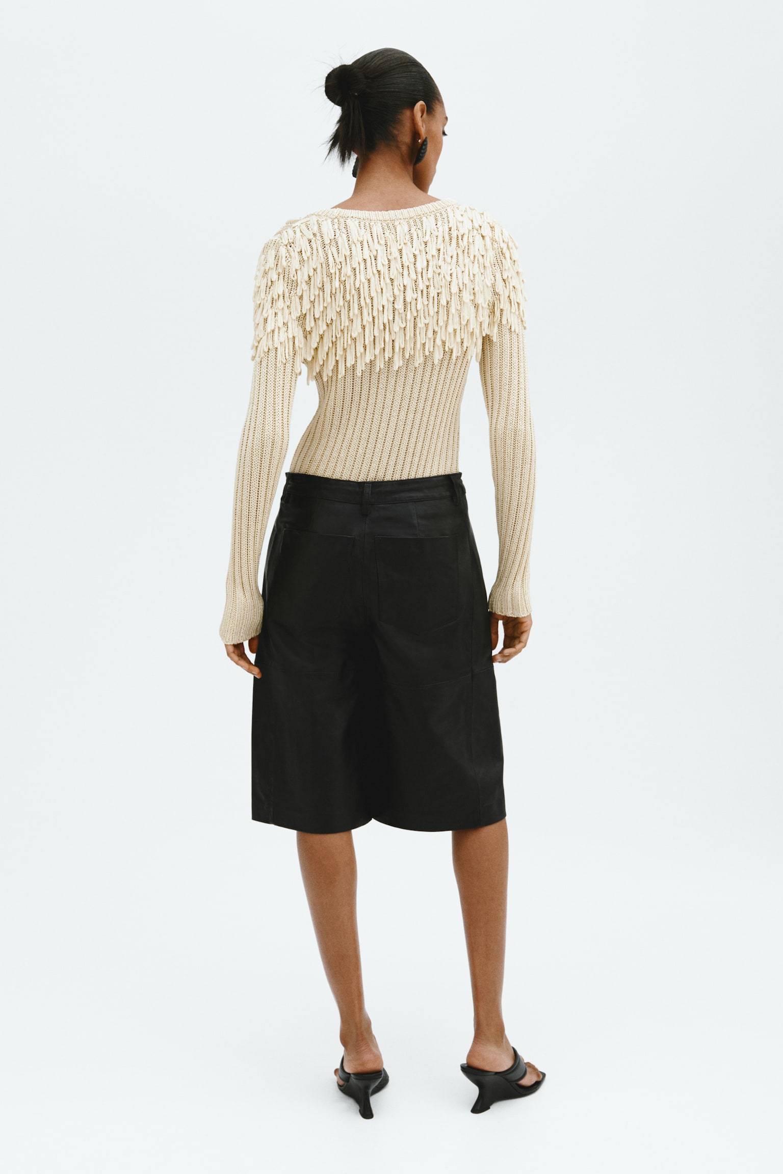 Fringe-detail rib-knit top - Light beige - 7