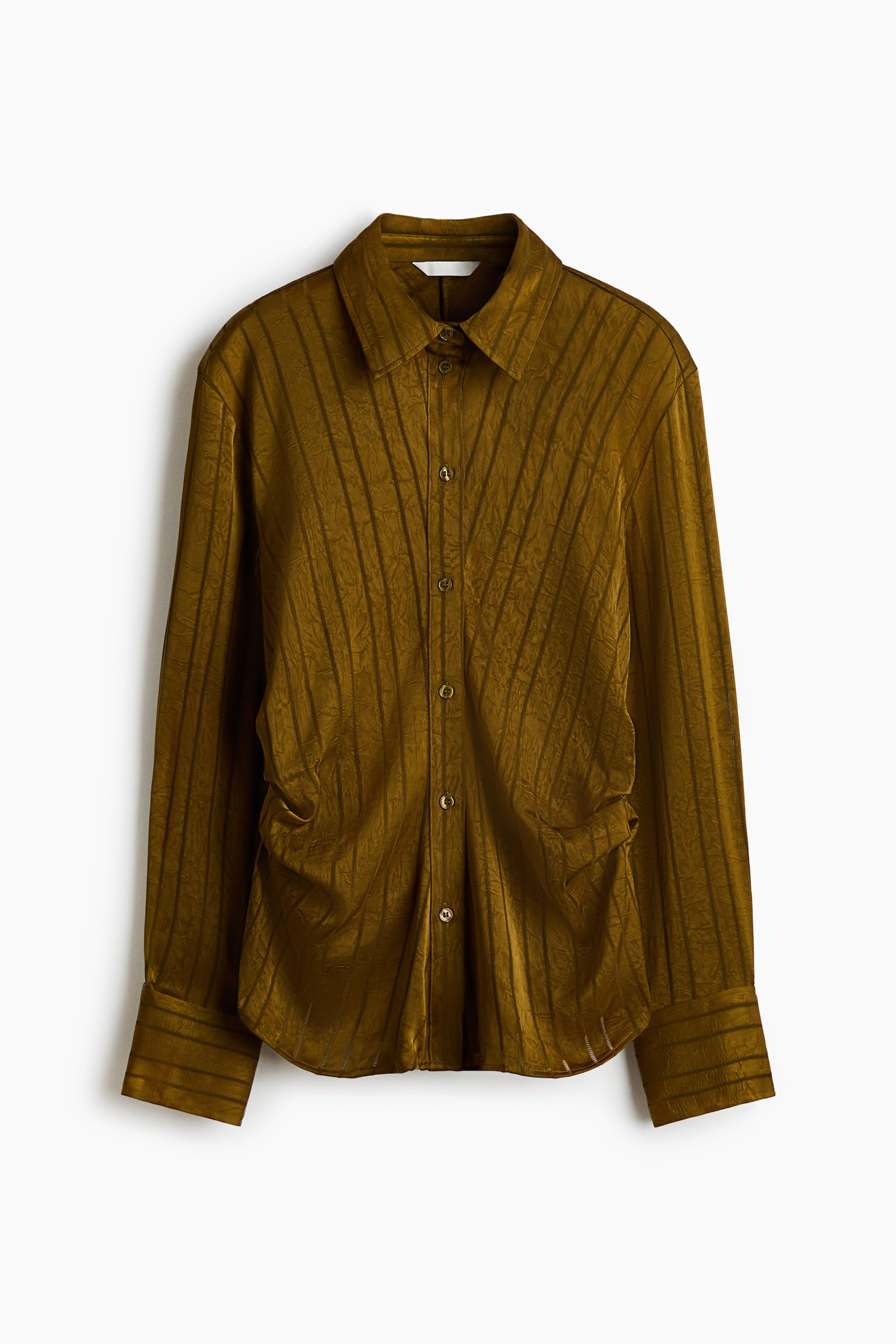 Draped shirt - Golden olive/Dark brown/Cream - 2