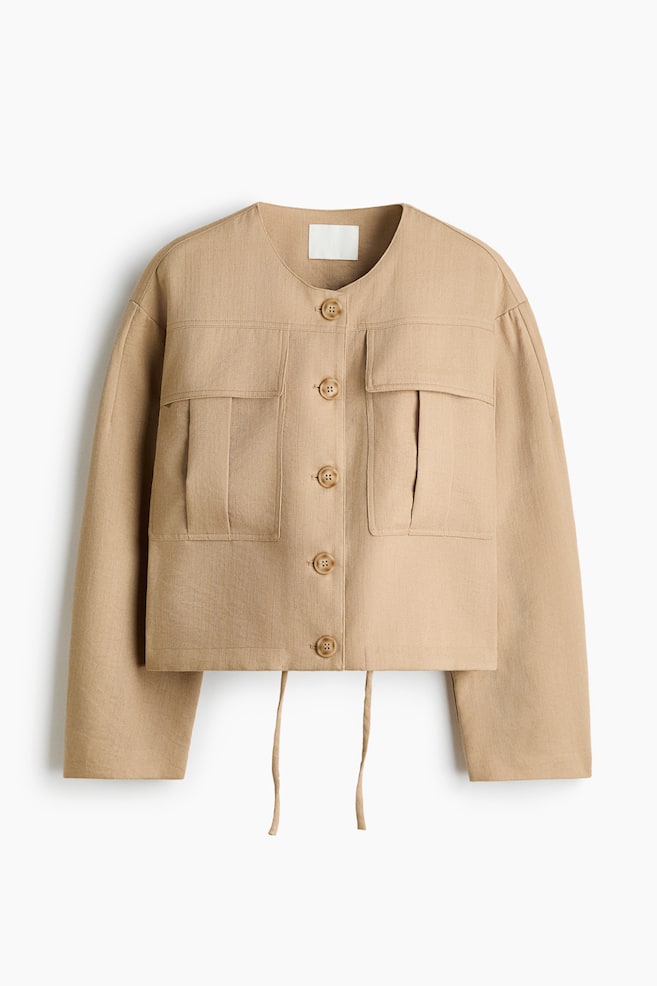 Veste sans col - Beige/Vert olive - 1