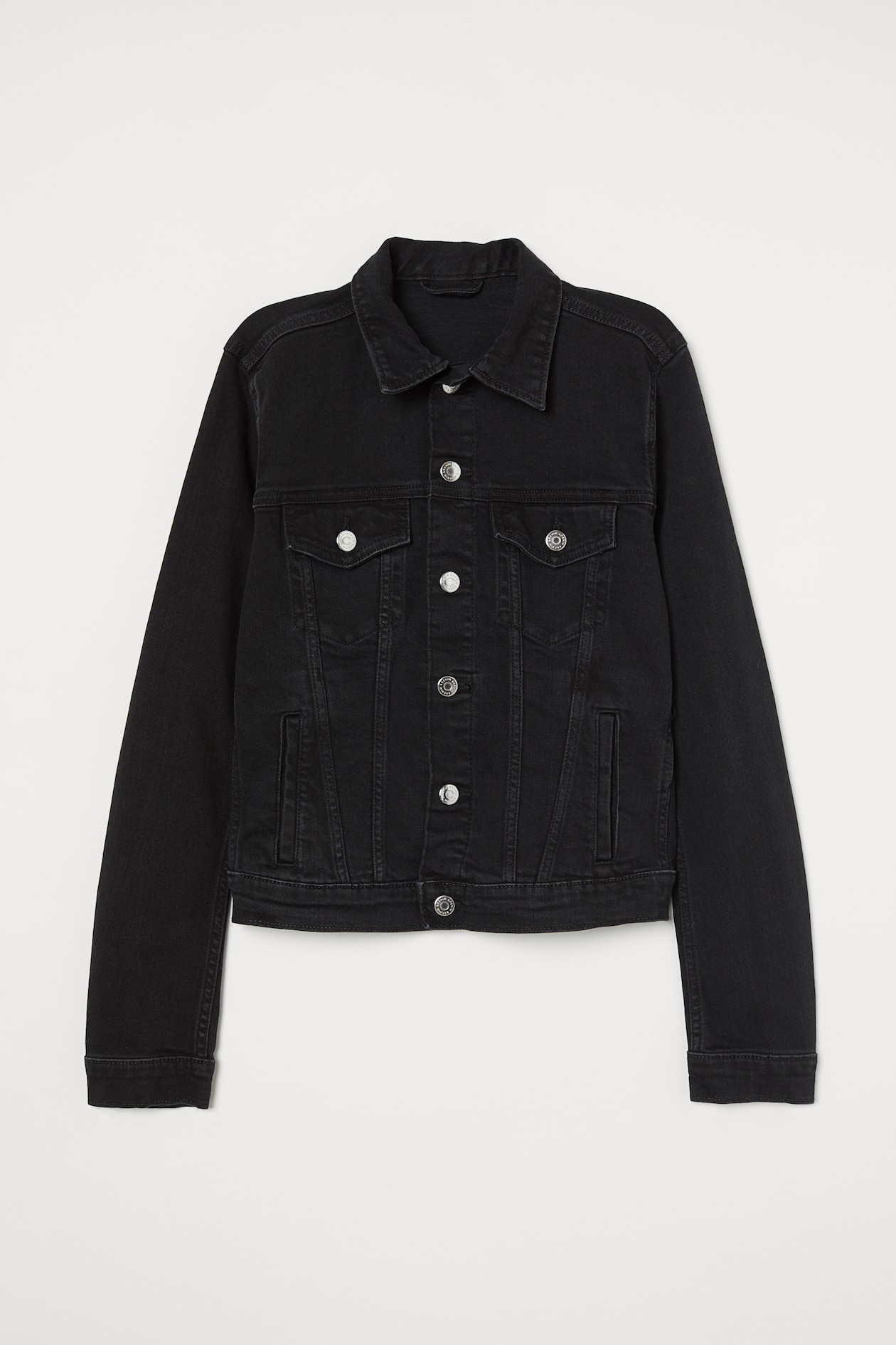 Denim Jacket - Long sleeve - Short - Black/washed - Ladies | H&M US