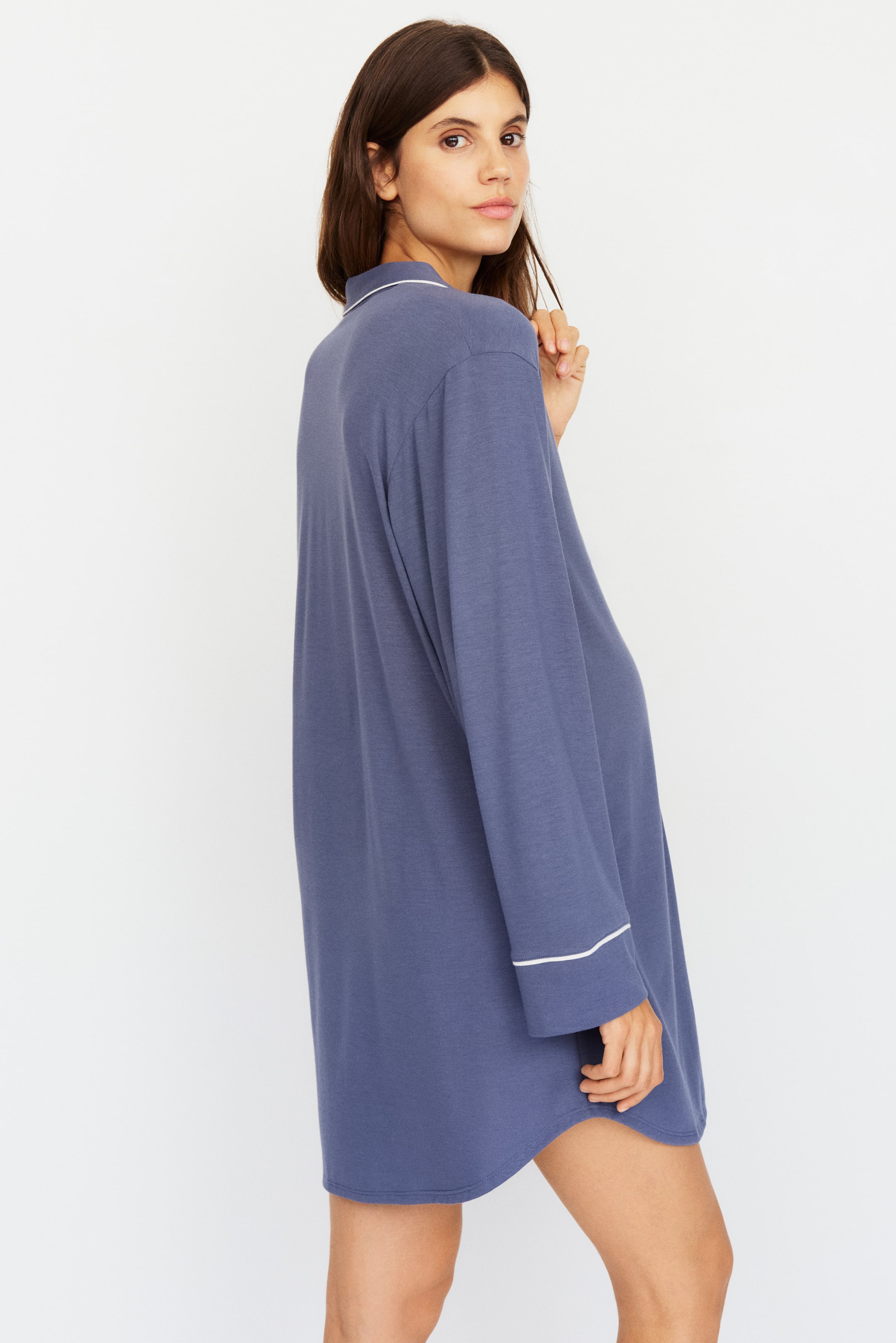 查看大圖: MAMA 襯衫式連身睡衣 - 鴿藍色 - Ladies | H&M 3