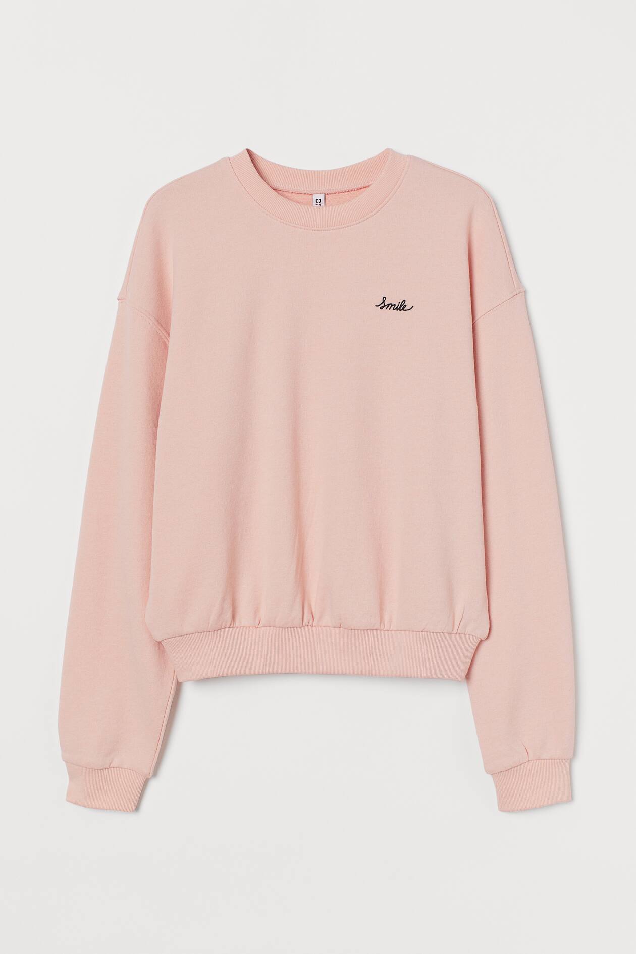 Sweatshirt - Round Neck - Long sleeve - Light pink/Smile - Ladies | H&M US