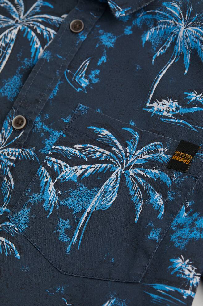 Short-sleeved cotton shirt - Navy blue/Palm trees/Black/California/Blue/Ombre - 2