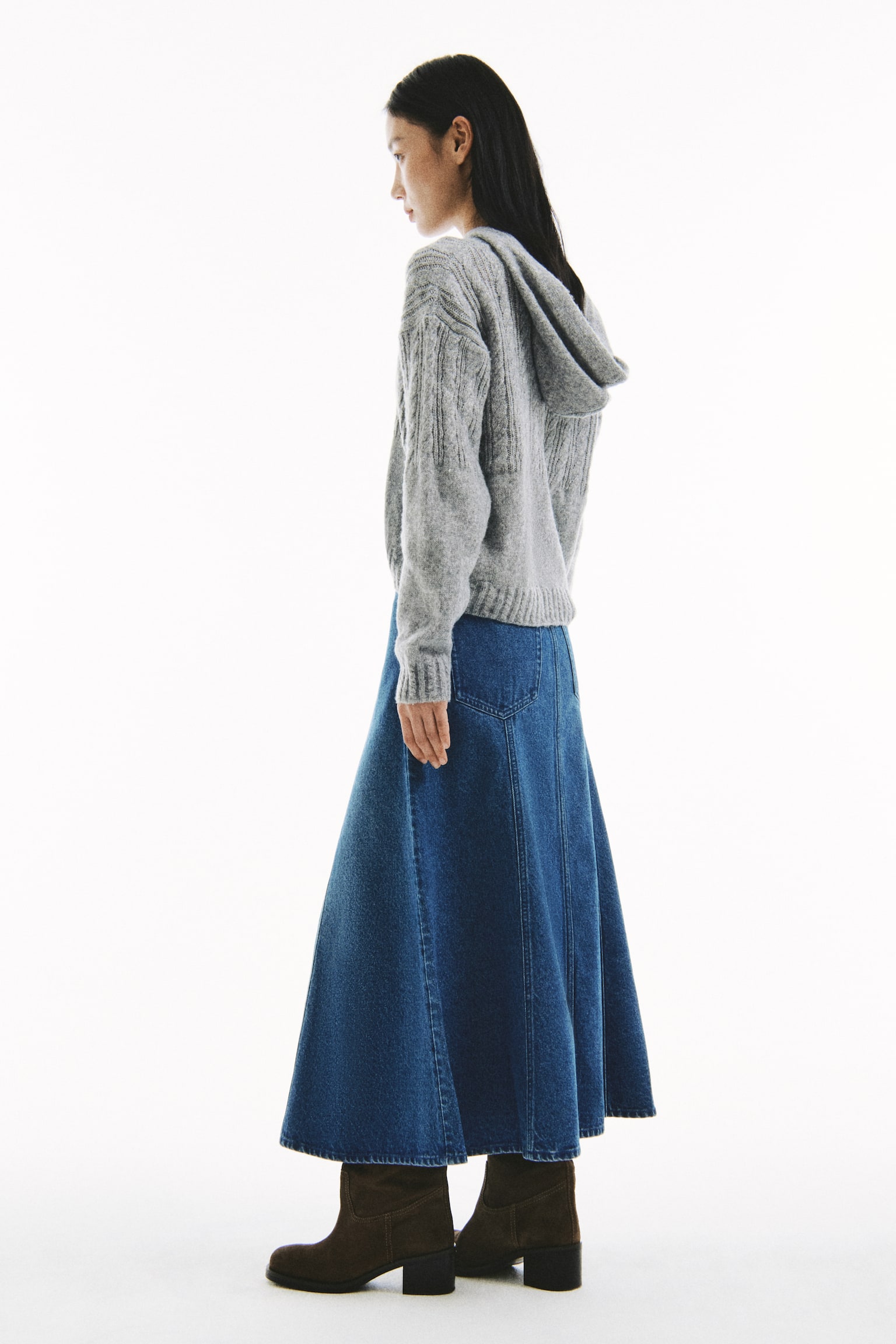 케이블 니트 후디 - 그레이 멜란지/크림 - 6