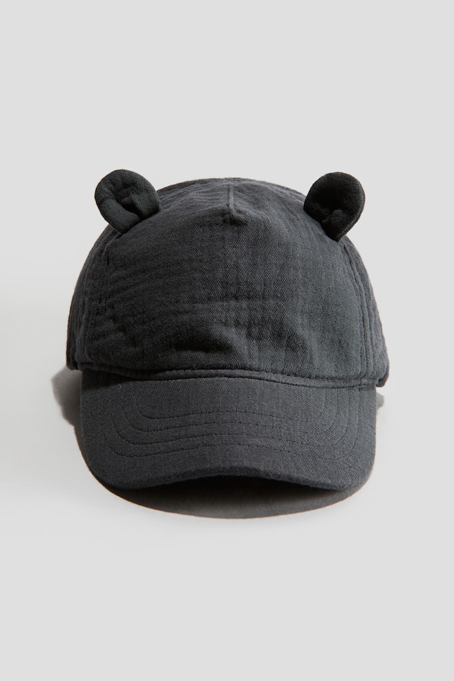 Ear-detail muslin cap - Dark grey - 1