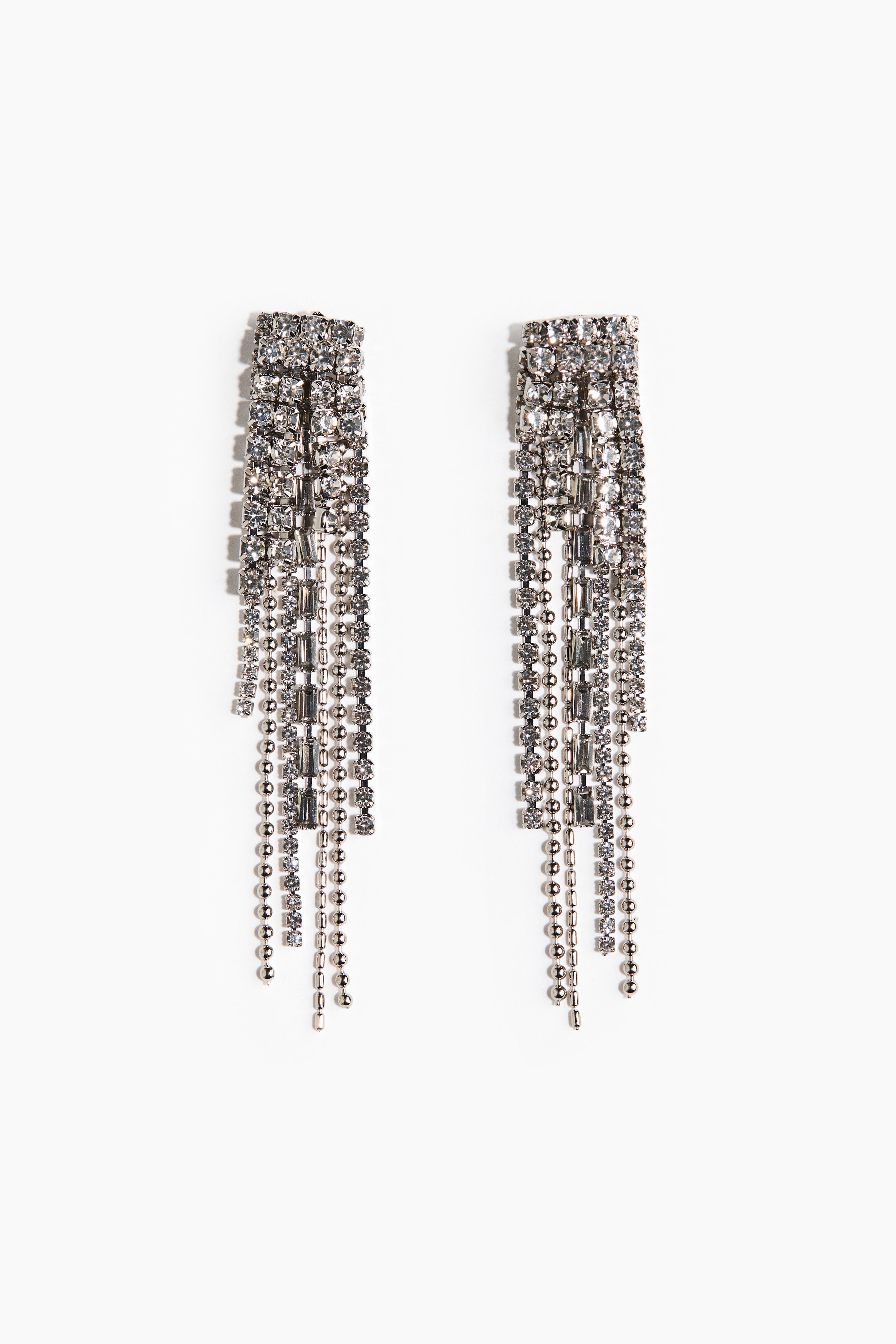 Rhinestone dangle earrings - Silver-coloured