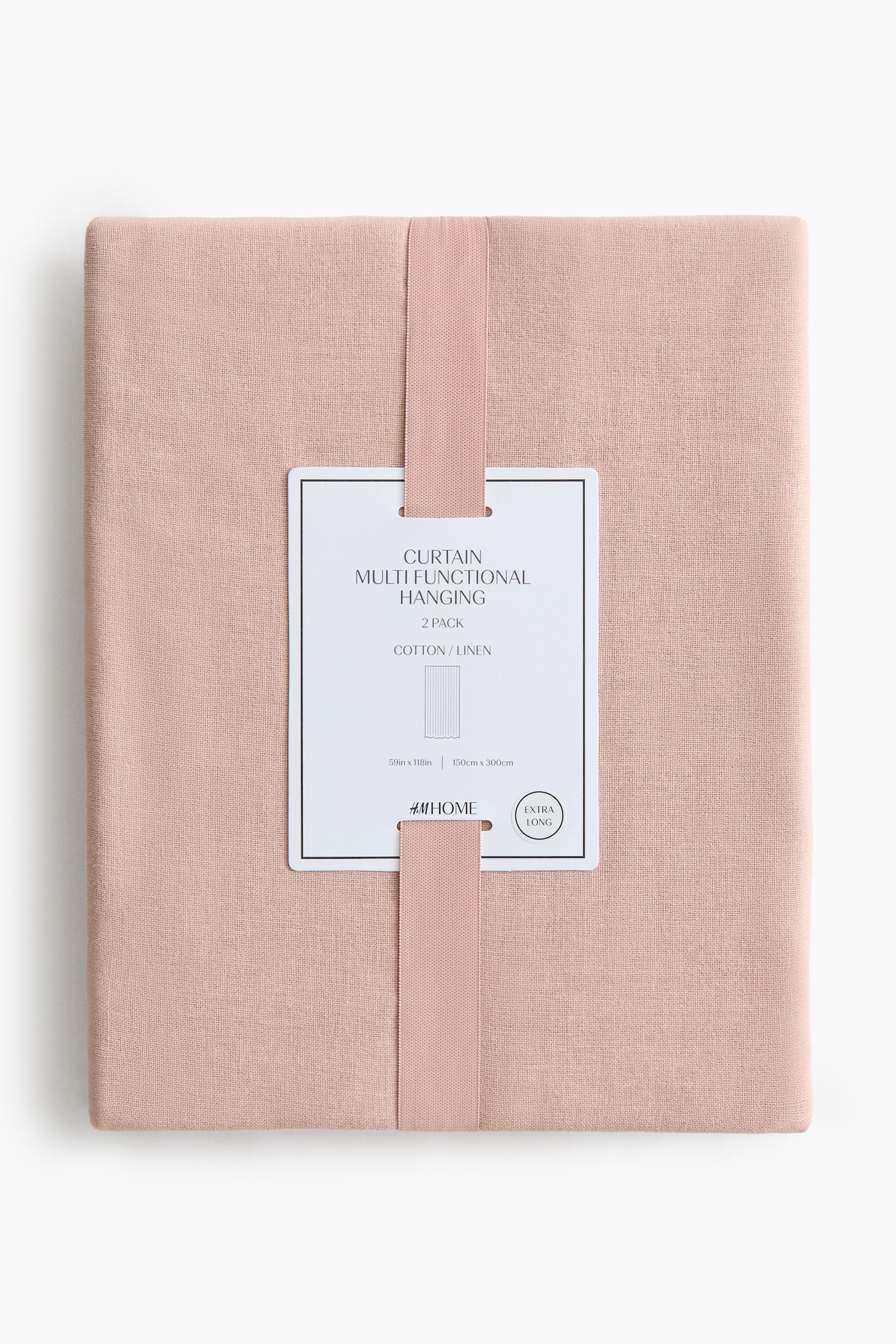 Lot de 2 rideaux longs en lin mélangé - Rose ancien/Blanc/Vert sauge/Bleu clair/Beige/Beige - 3