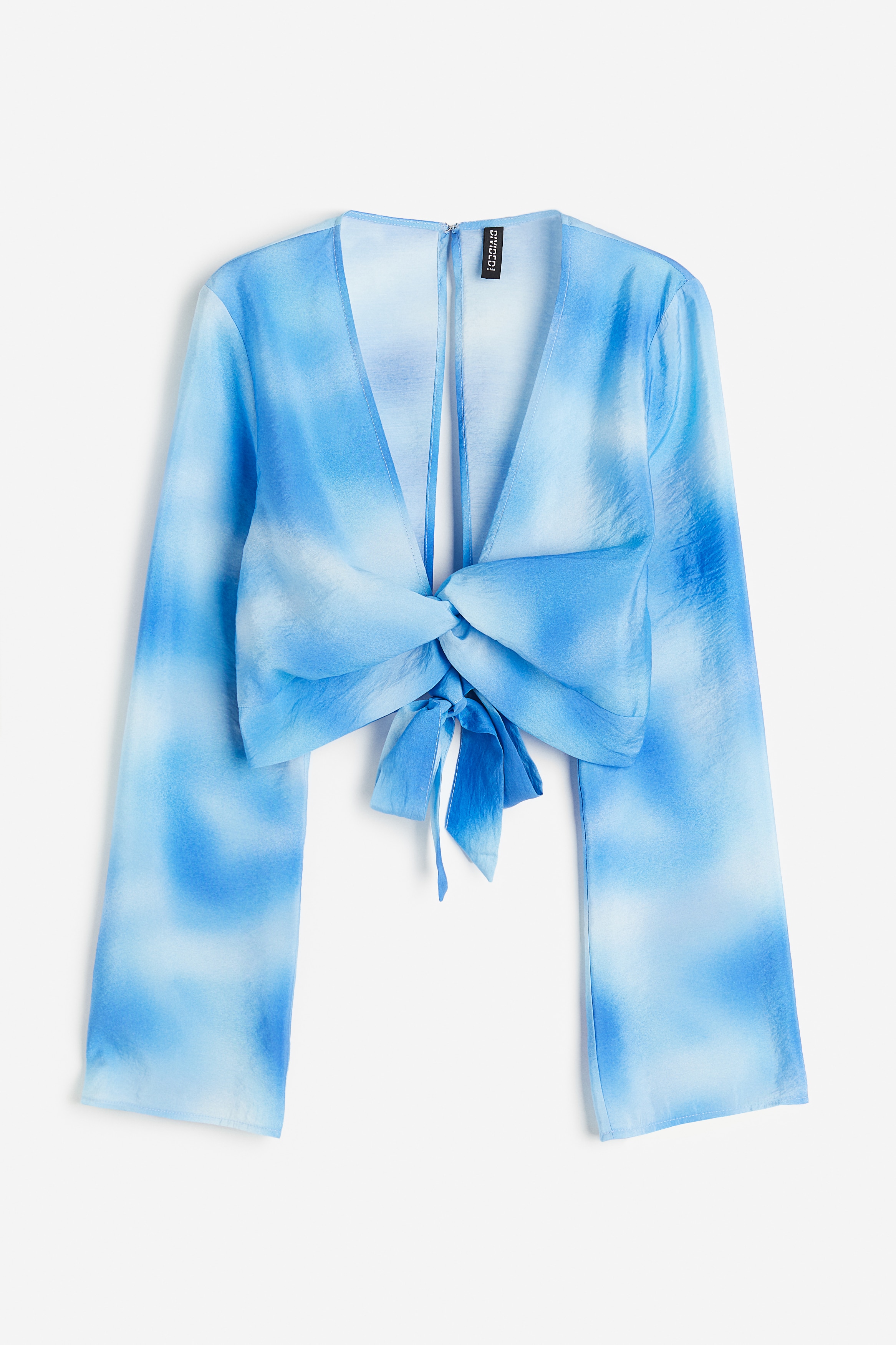 Knot-detail Modal-blend Blouse - Low-cut Neckline - Long sleeve 