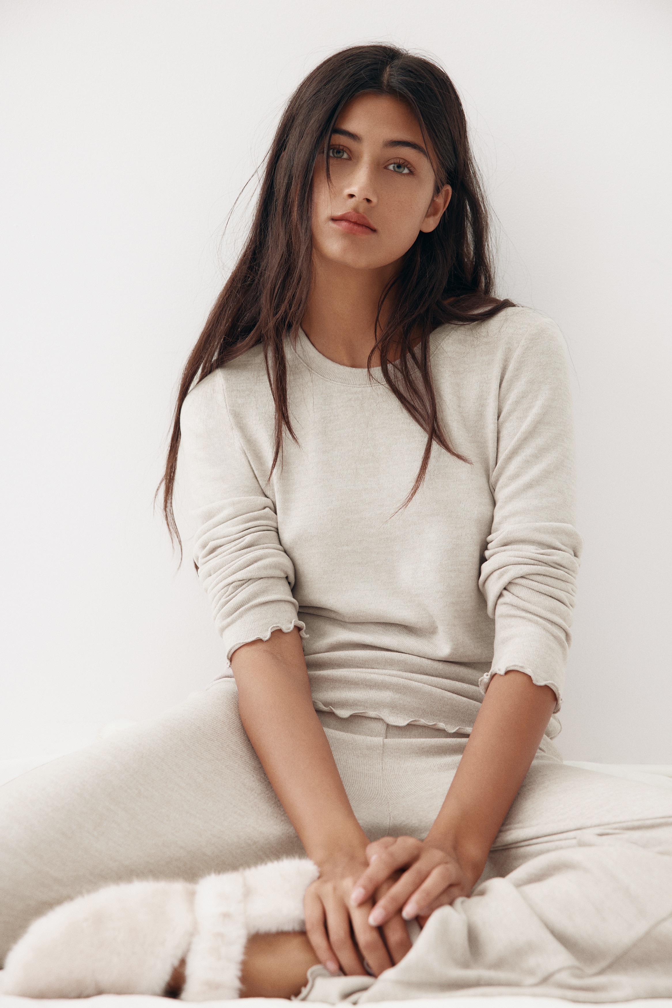 Brushed jersey pyjamas - Beige marl/Black/Mole marl/Powder pink/White/Dark brown