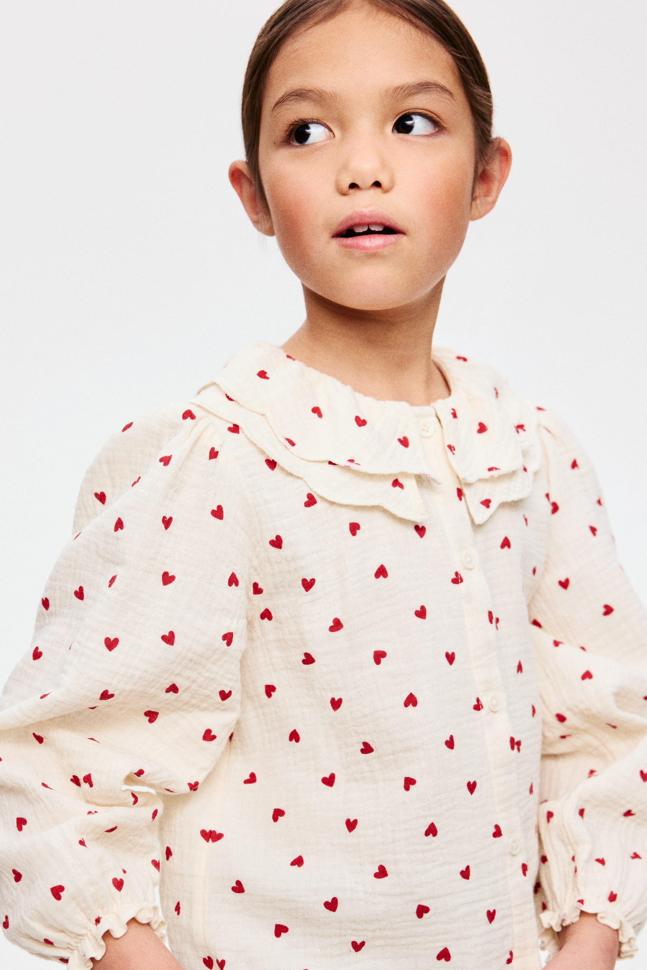 View larger image: Printed cotton blouse - Light beige/Hearts - Kids | H&M IE 1