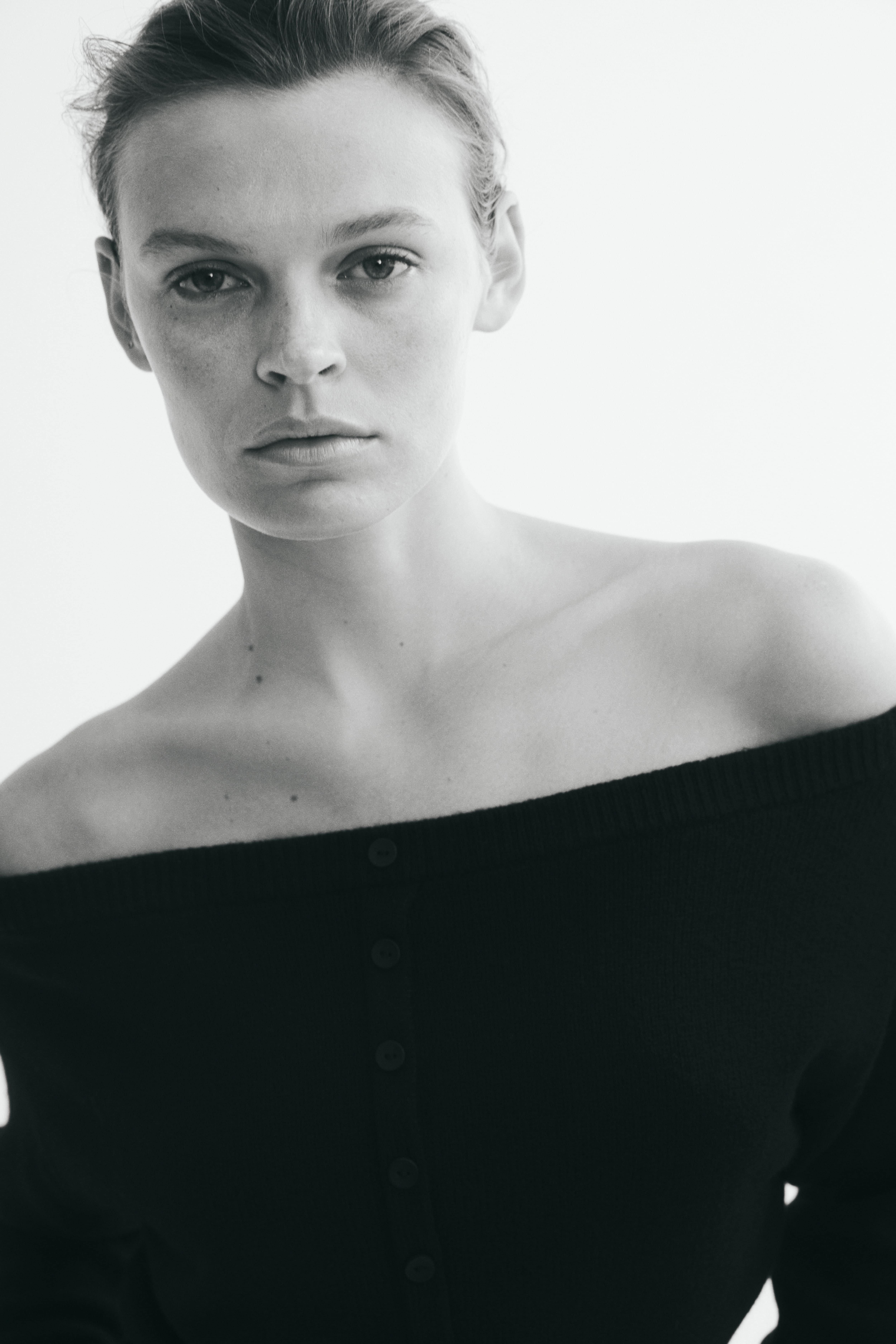 Bouclé-Knit Off-the-Shoulder Cardigan