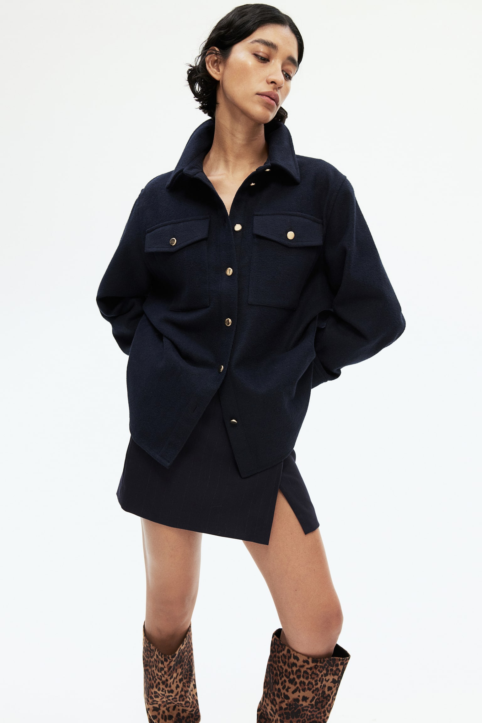 Oversized shacket - Navy blue - 1