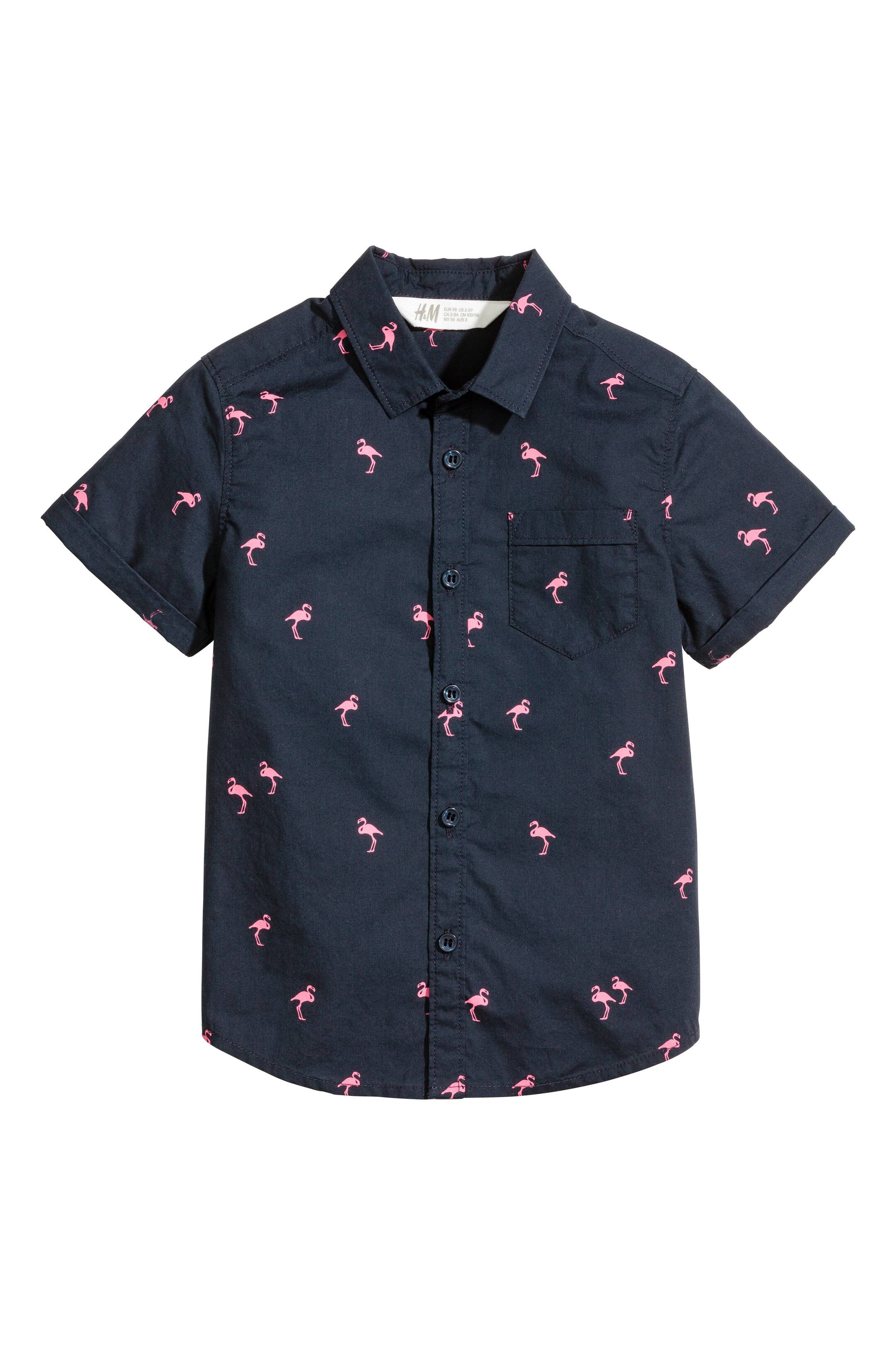 View larger image: Short-sleeved cotton shirt - Dark blue/Flamingo - Kids | H&M GB 1